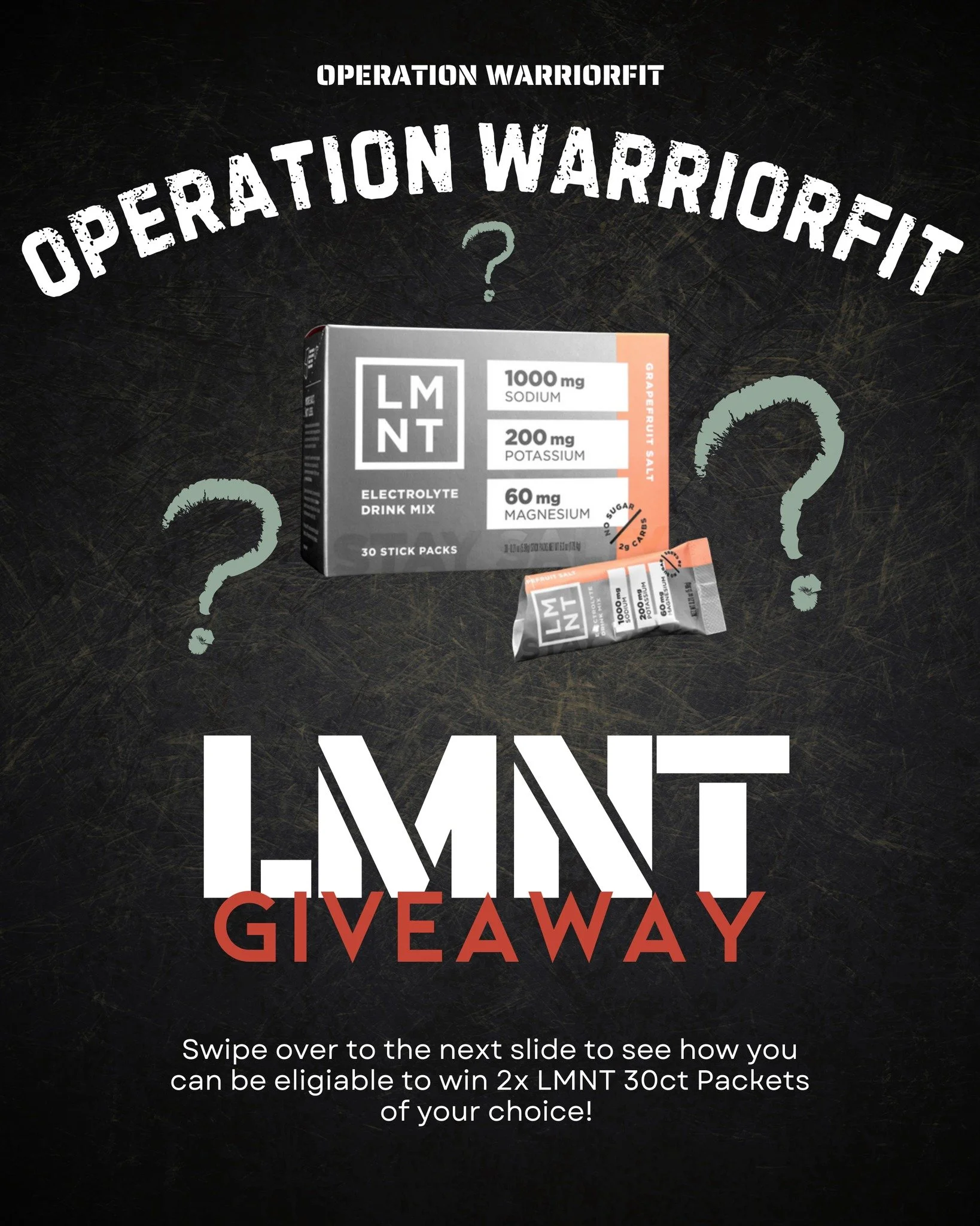 🎉 GIVEAWAY TIME! 🎉 
We've partnered with LMNT (@drinklmnt) to give one lucky winner two 30-count boxes of their amazing Electrolyte Drink Mix! 
Thank you to the LMNT team for supporting Operation WarriorFit's mission to empower veterans, service me