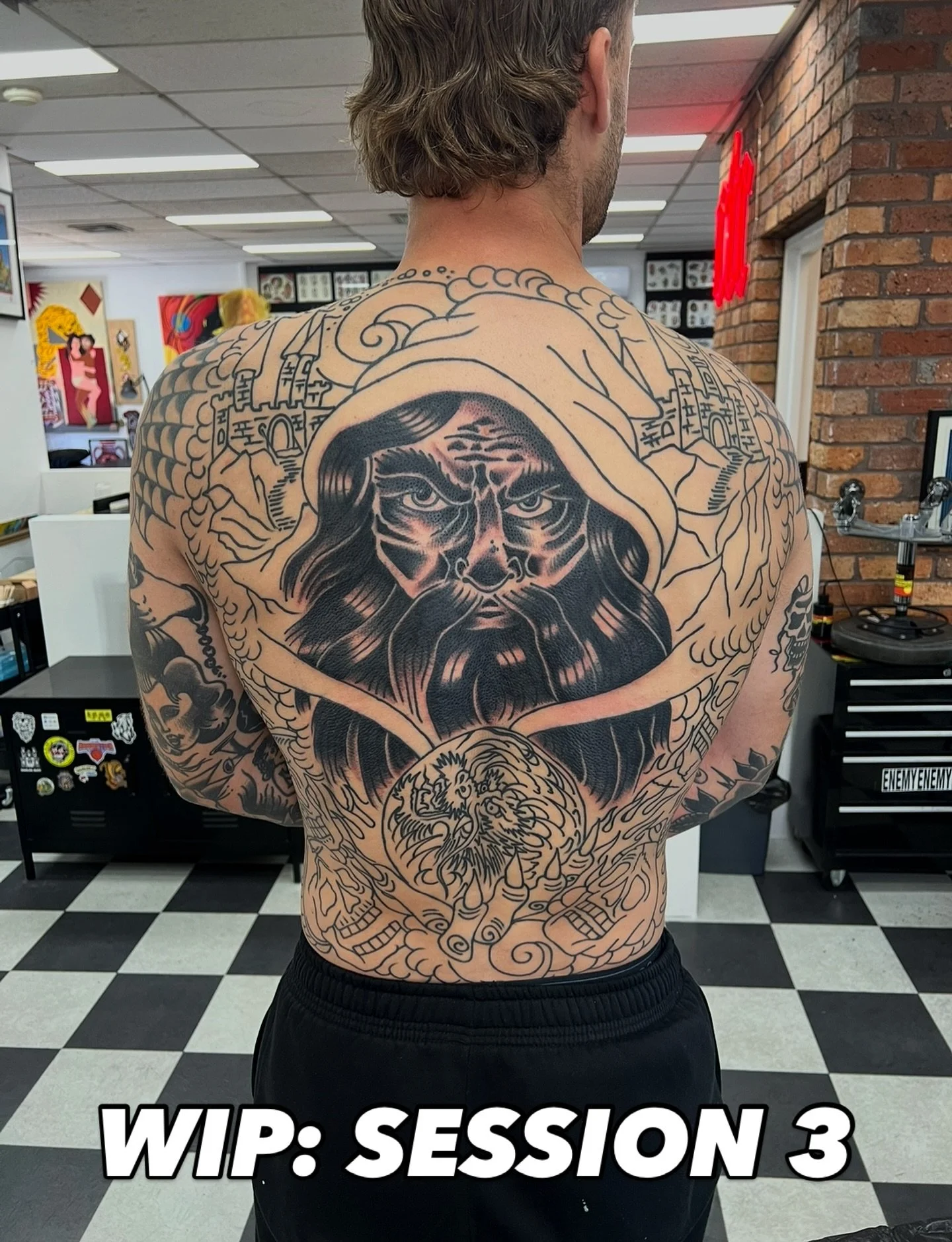 I&rsquo;ve been working on a lot of backs lately. I&rsquo;ve found doing smaller more consistent sessions are my preferred way to go about them. This is about 8hrs deep on a big backjob. DM FOR BOOKINGS