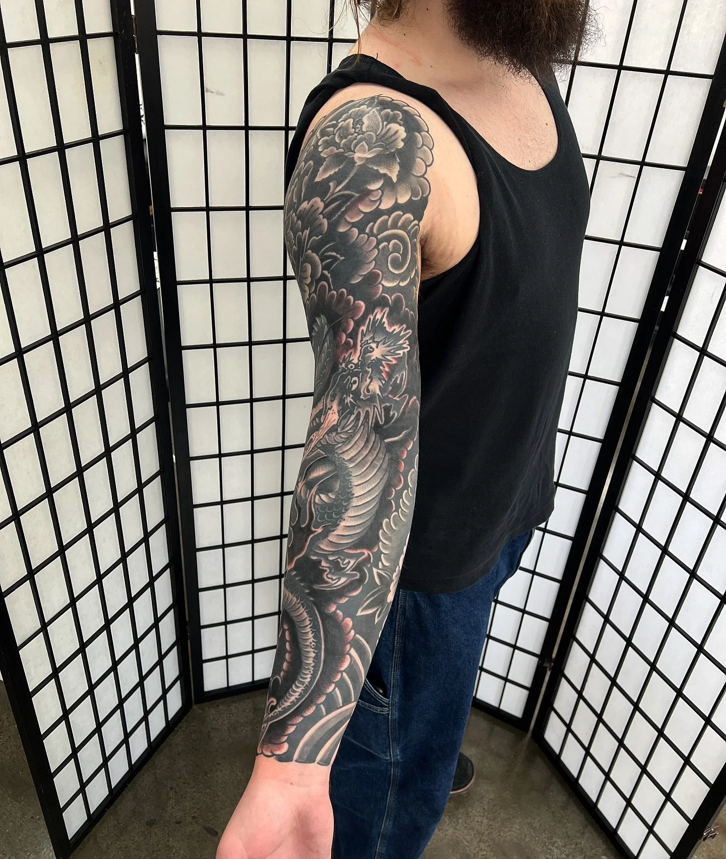 I&rsquo;ll get better pics once this is healed and settled but you get the idea. I want to do more dark and heavy sleeves. This one took 4 sessions. DM me for prices and to get the first session underway.