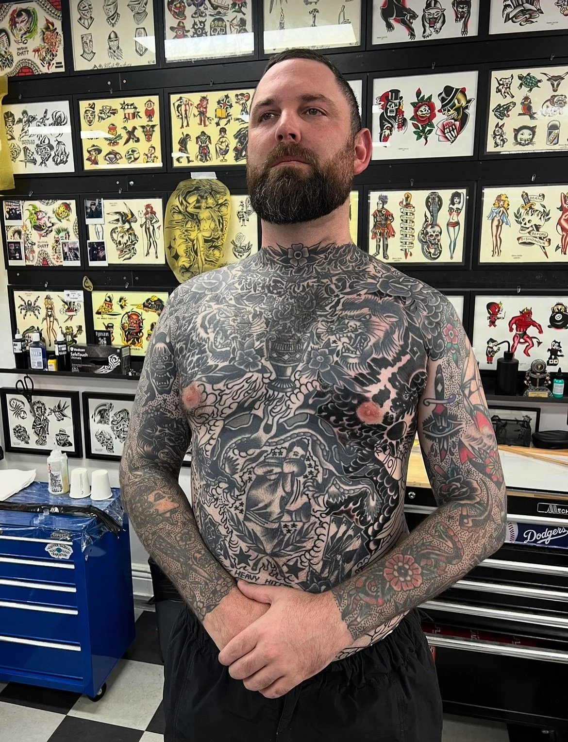 Big progress on big Sammy&rsquo;s bodysuit. I wanna be doing more work like this. Jump in the dms to get tattooed