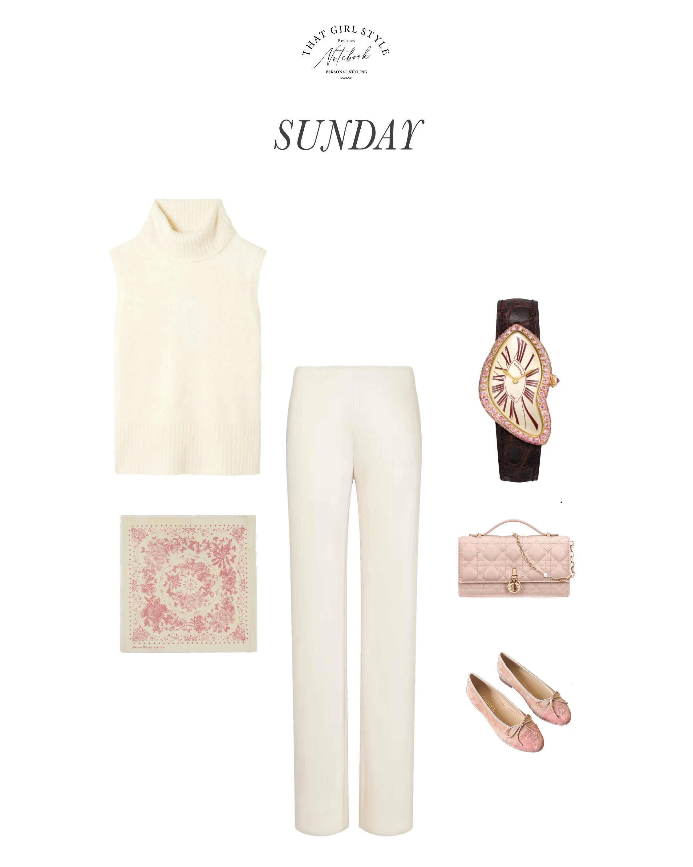 Jumper Veronica Beard, Trousers Vince, Bag Christian Dior, Ballet Flats Chanel, Scarf Kujten