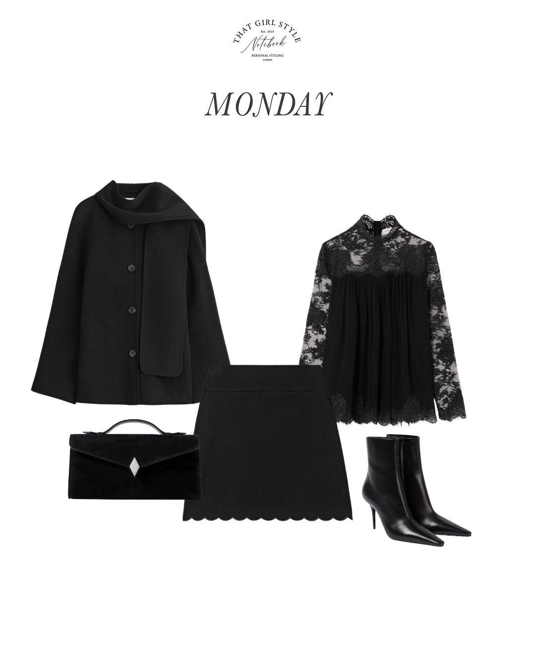 Coat COS, Skirt Chloé, Top Zimmermann, Bag Métier, Bag Saint Laurent