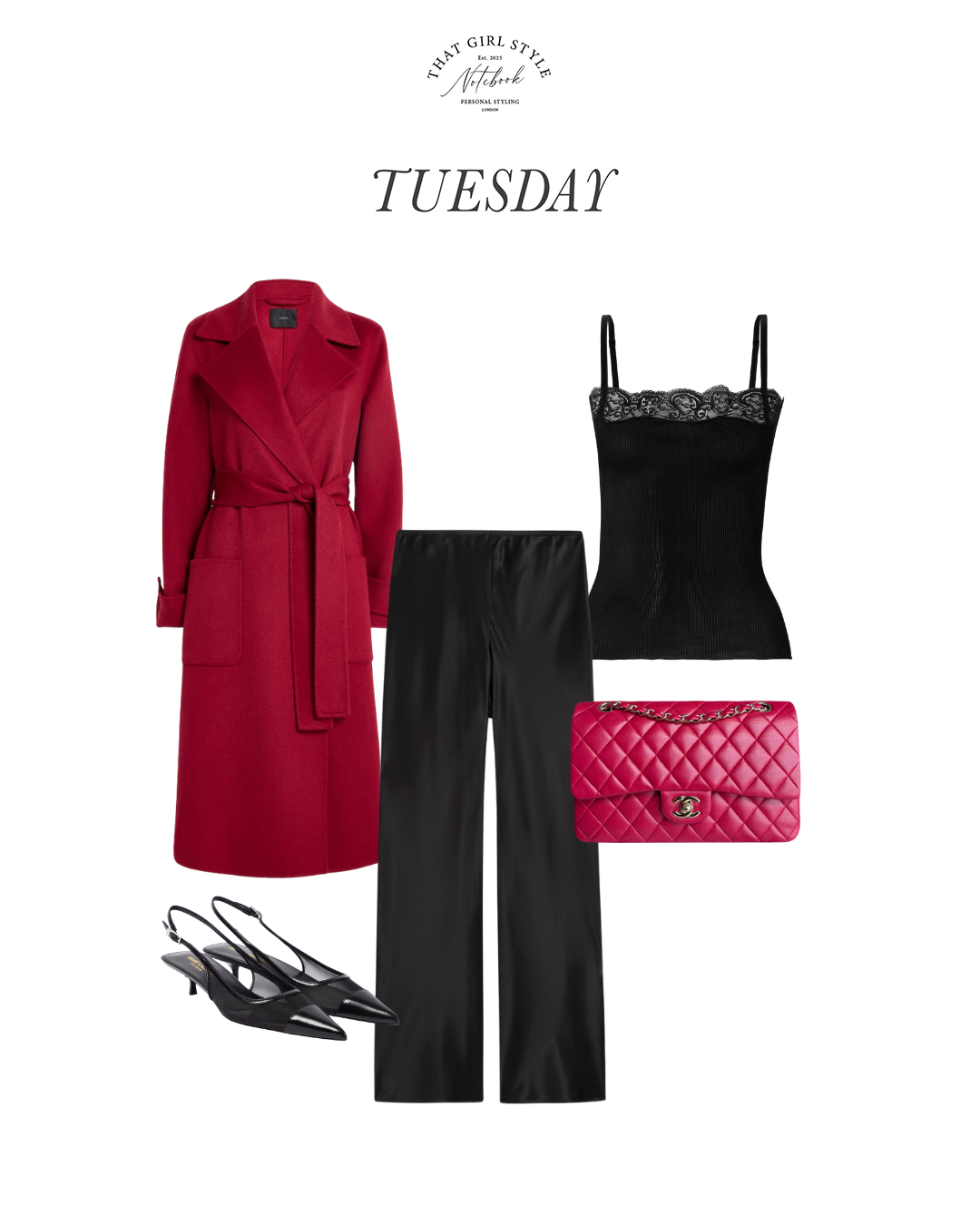 Coat Joseph, Trousers Reformation, Top Saint Laurent, Bag Chanel, Heels Saint Laurent