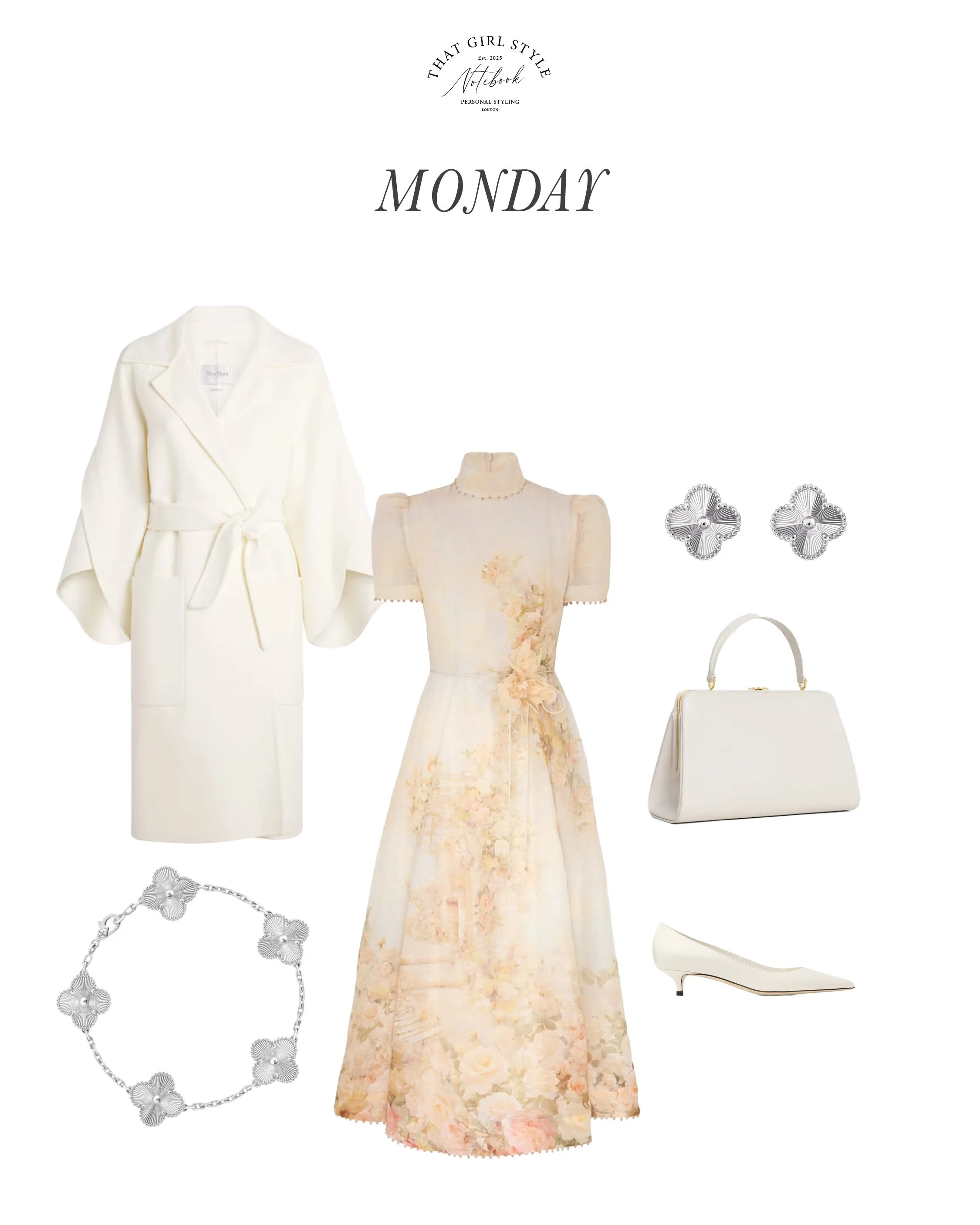 Coat Max Mara, Dress Zimmermann, Bag Celine, Heels Jimmy Choo