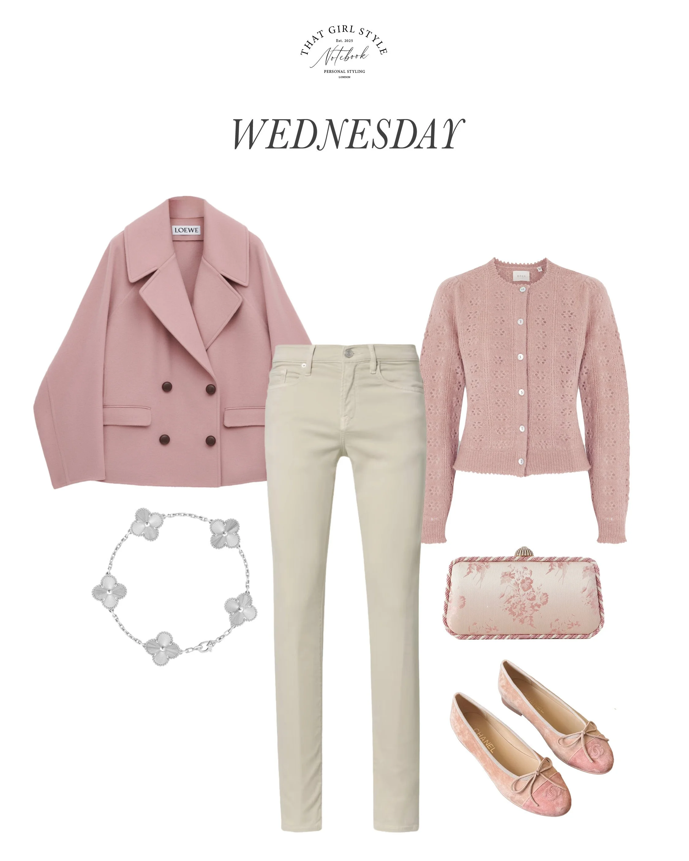 Coat Loewe, Jeans Frame, Cardiagn Dôen, Bag Valntino, Ballet Flats Chanel