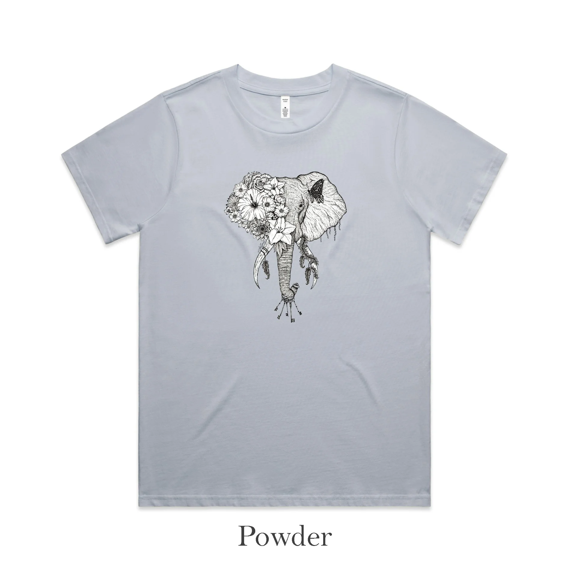 Women's Classic Tee - Floral Elephant Black & White