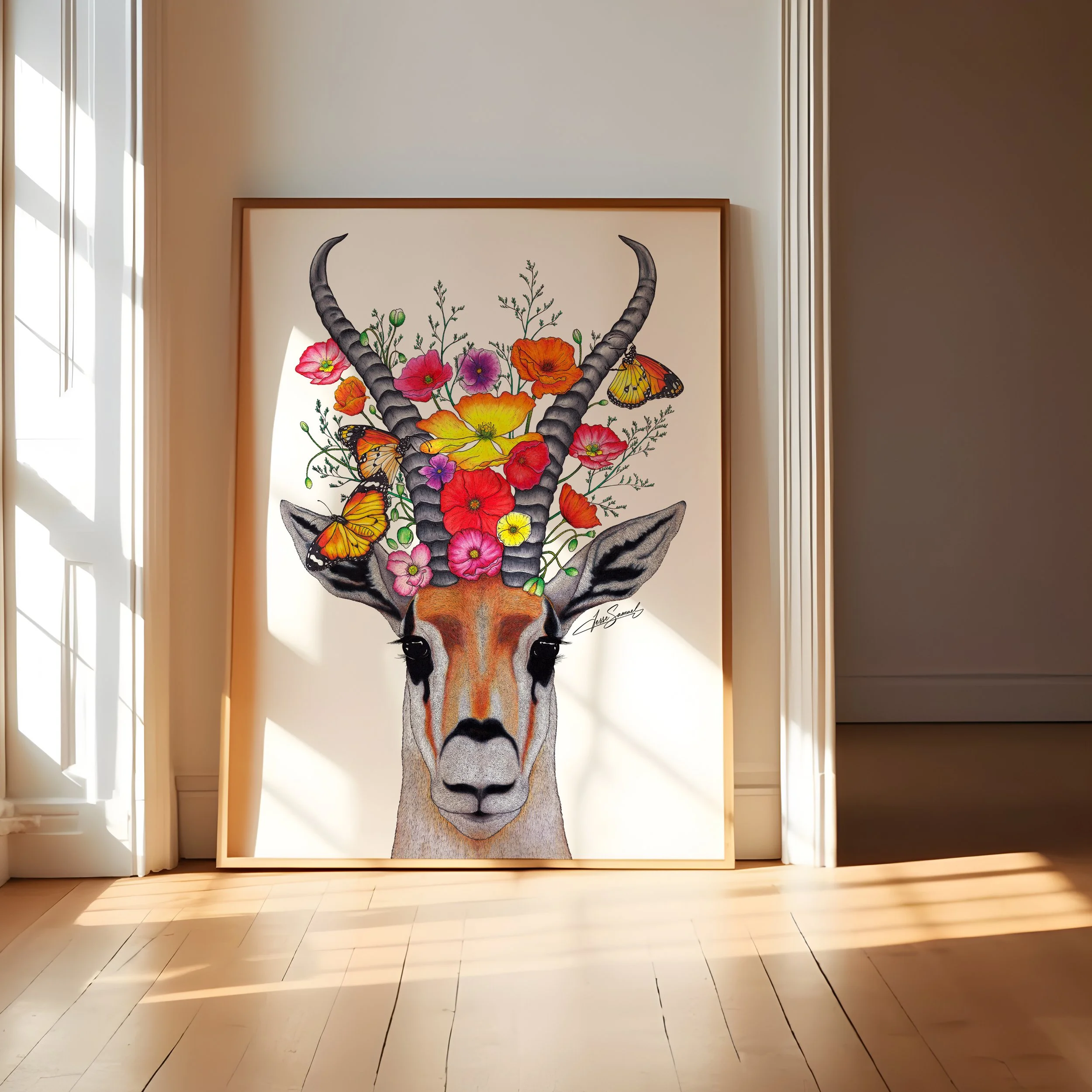 "Floral Gazelle" Fine Art Print