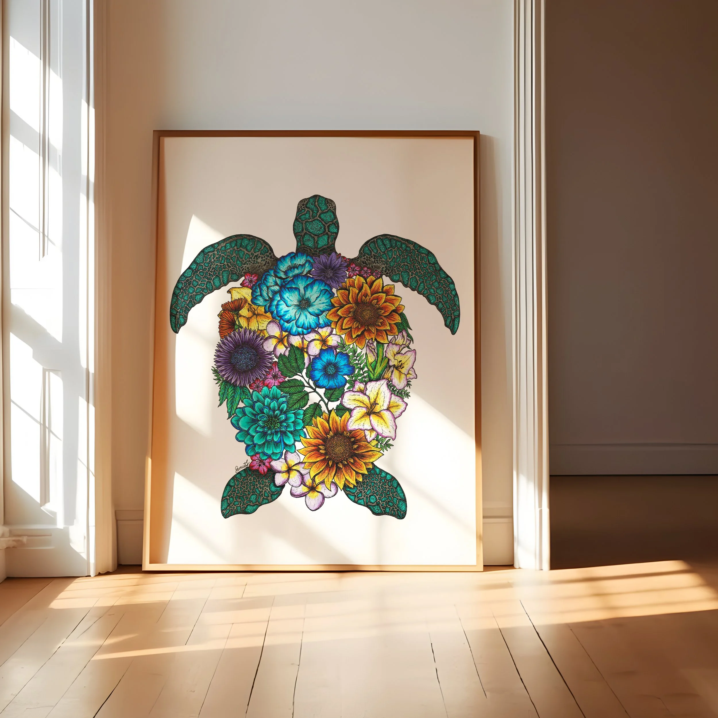 "Floral Turtle" Fine Art Print