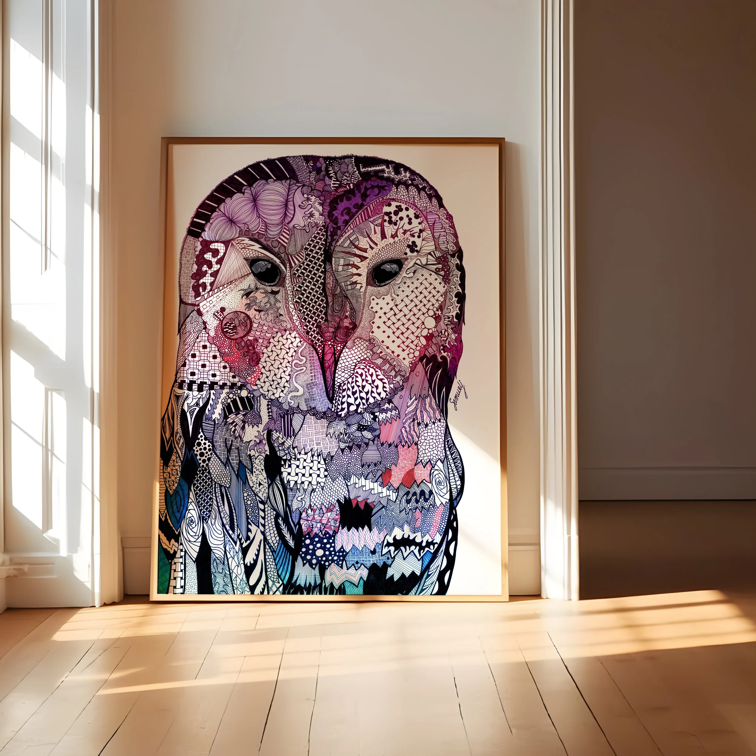 "Wise Owl" Blue & Purple Version, Fine Art Print