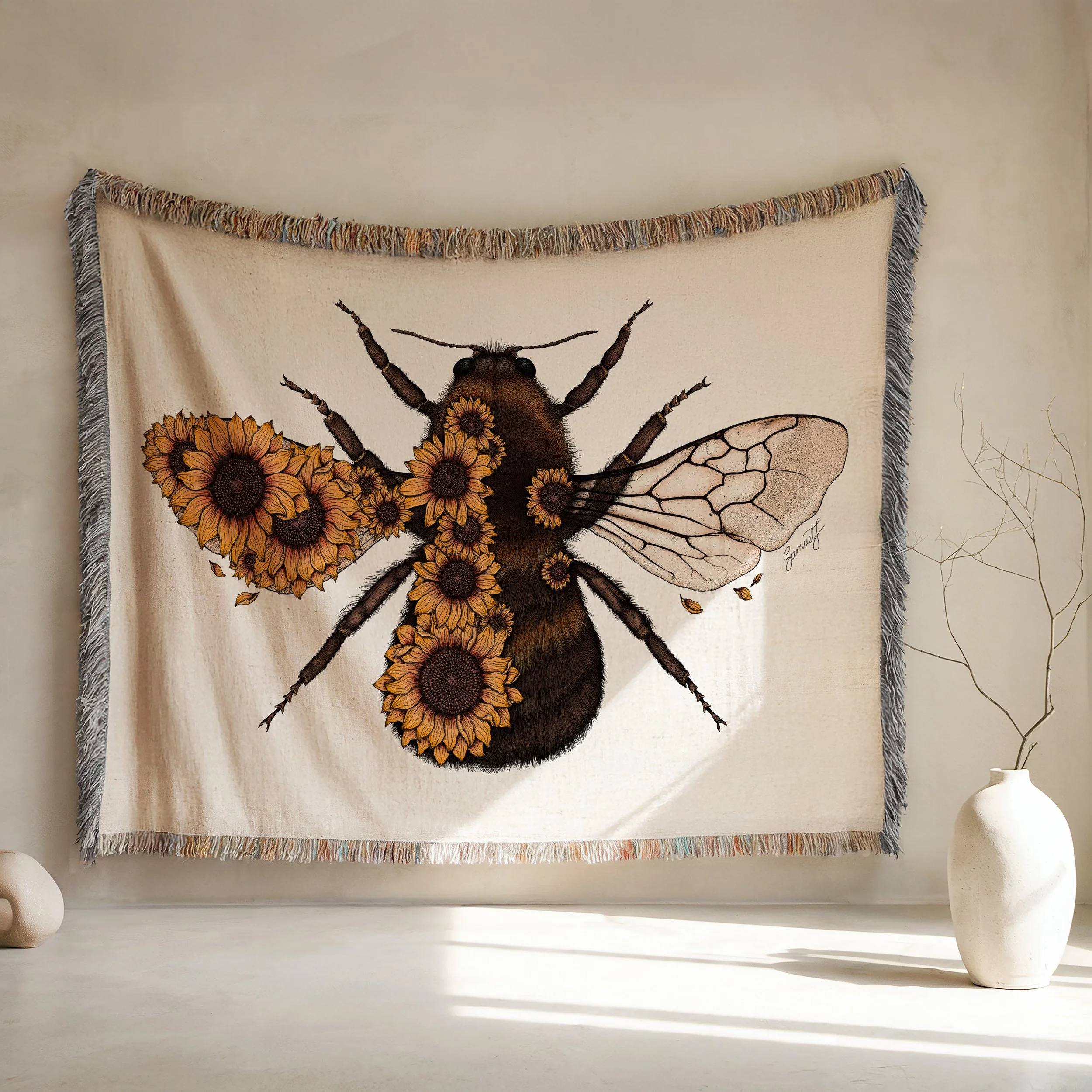 Sunflower Bee Woven Blanket