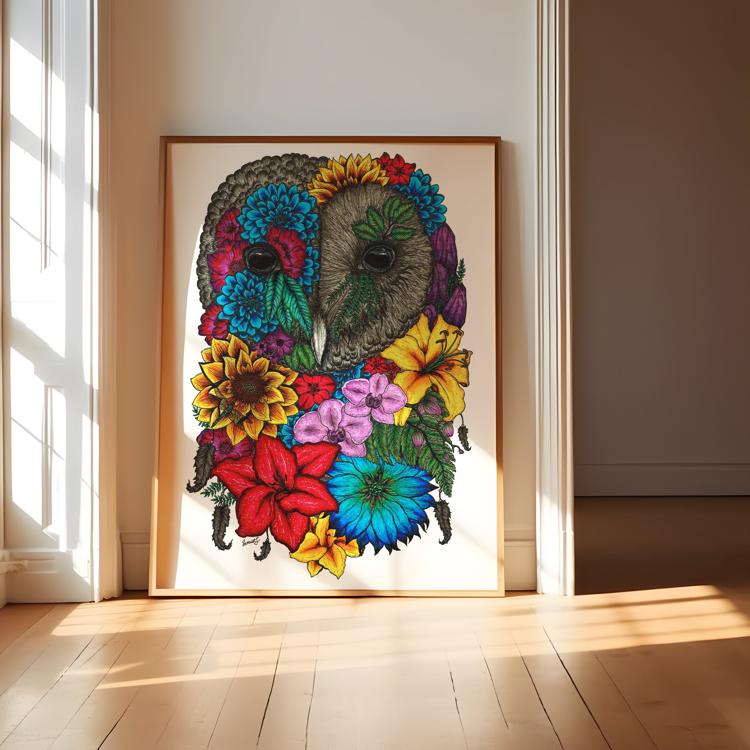 "Floral Owl" Fine Art Print