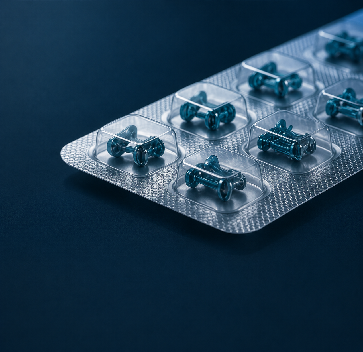 Blisterverpackung für Stückgut wie Schrauben, Nägel und Hygieneartikel mit geordneter Produktpräsentation