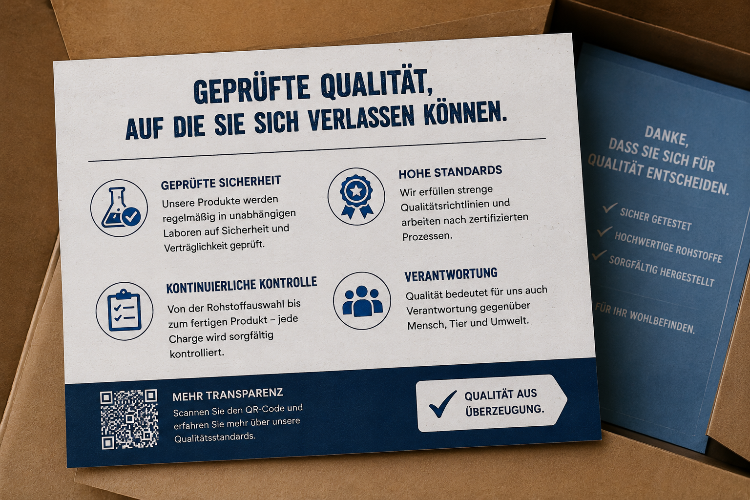 Qualitätsnachweise, Zertifikate und Prüfinformationen als vertrauensstarke Beilage