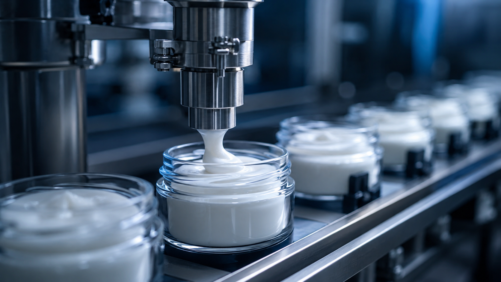 Präzise Abfüllung von Glastiegeln für hochwertige Kosmetik- und Pflegeprodukte