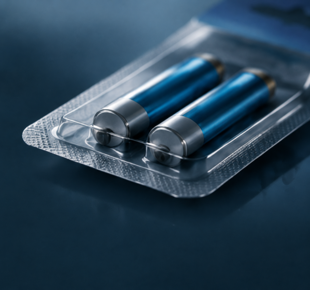 Blisterverpackung für Elektronikprodukte wie SD-Karten, Batterien und USB-Sticks mit klarer Sichtbarkeit