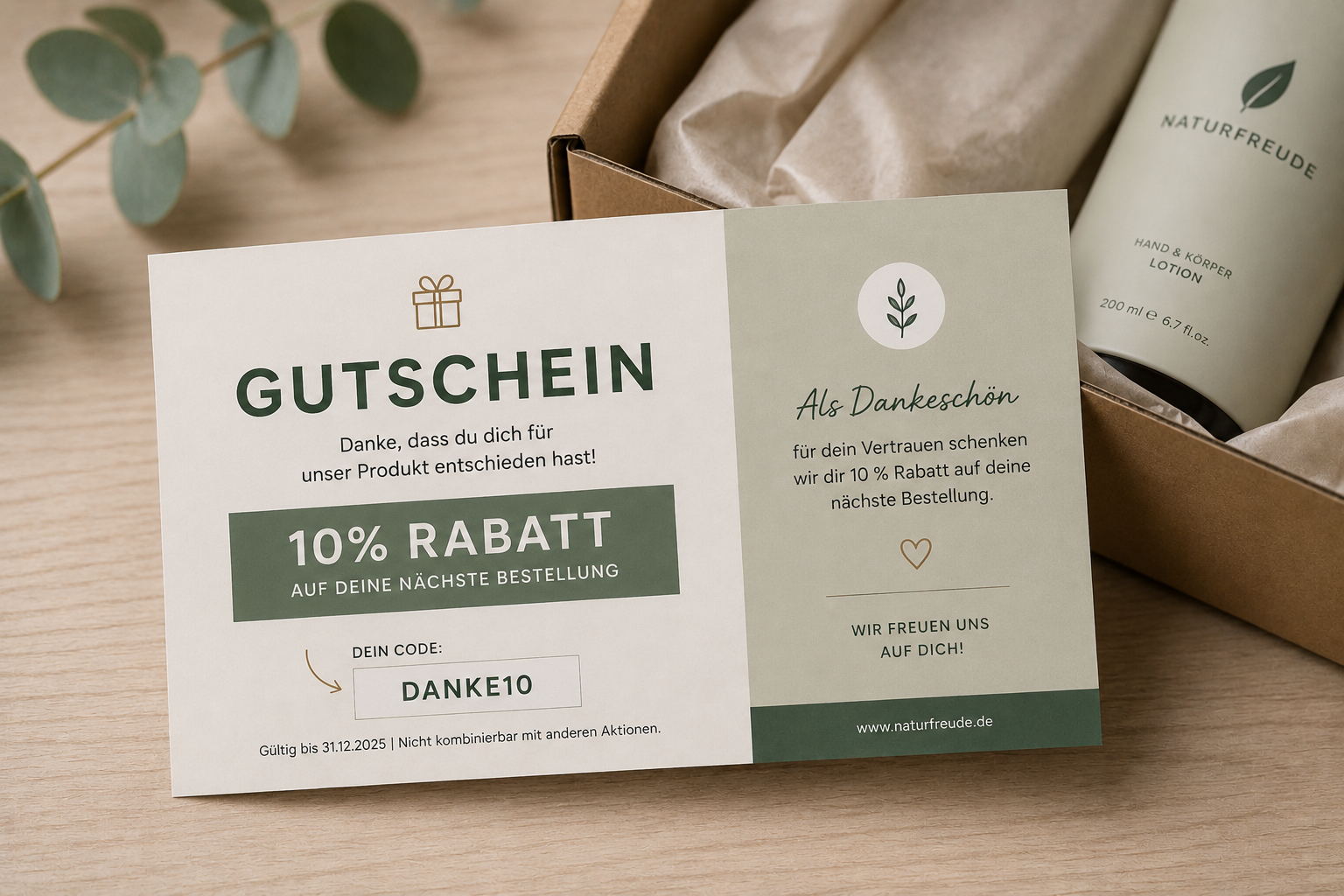 Marketingbeilagen wie Gutscheine, Rabattcodes und Flyer direkt in der Verpackung