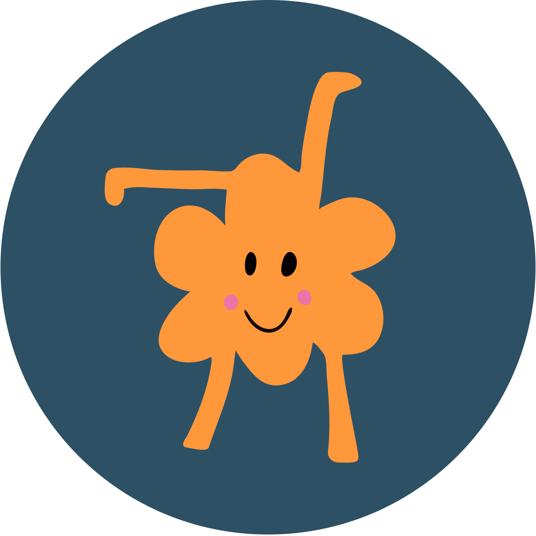 Cute cartoon flower with a smiling face, pink cheeks, and a dark background