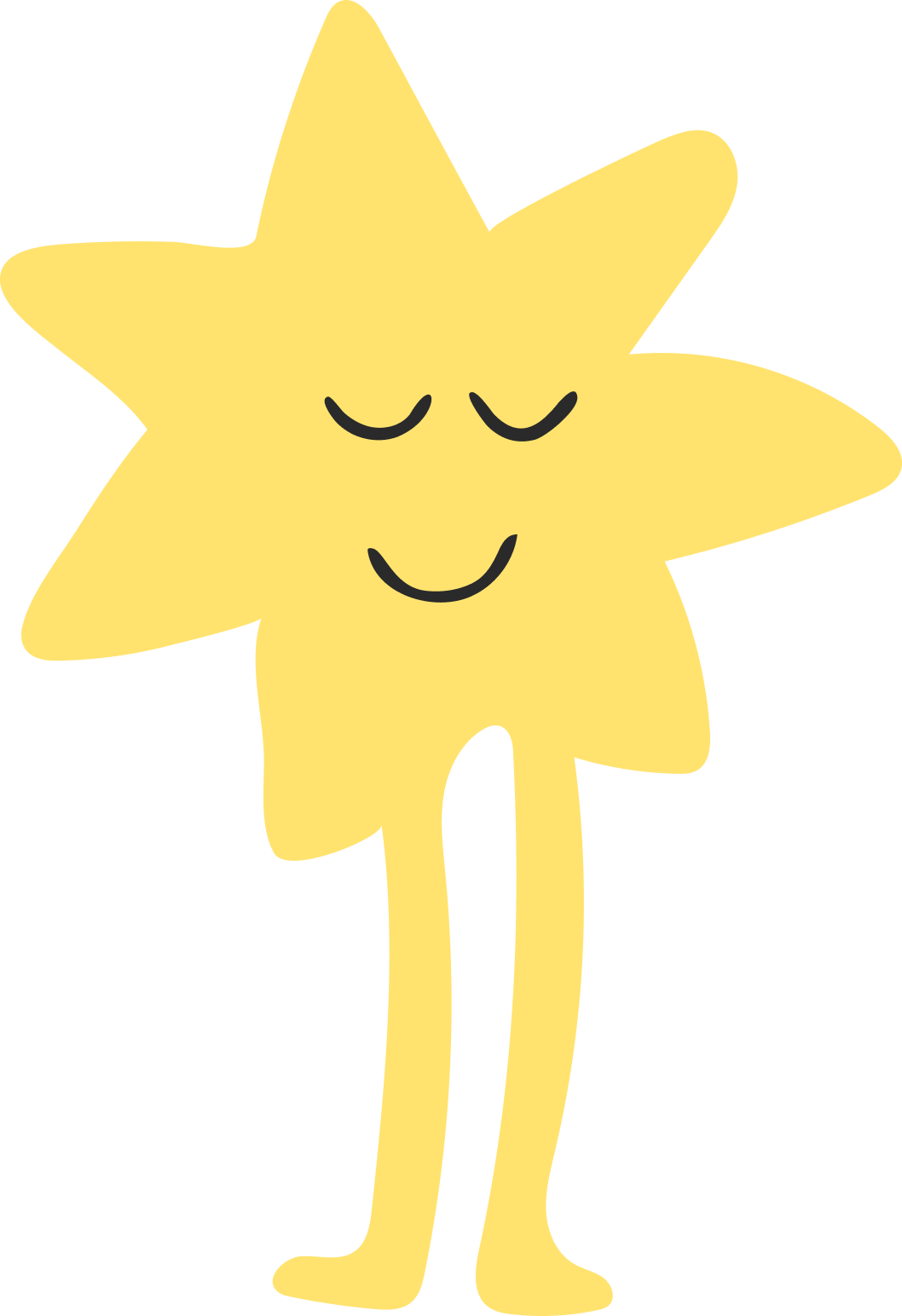 A cartoon star with a smiling face, closed eyes, and long legs.