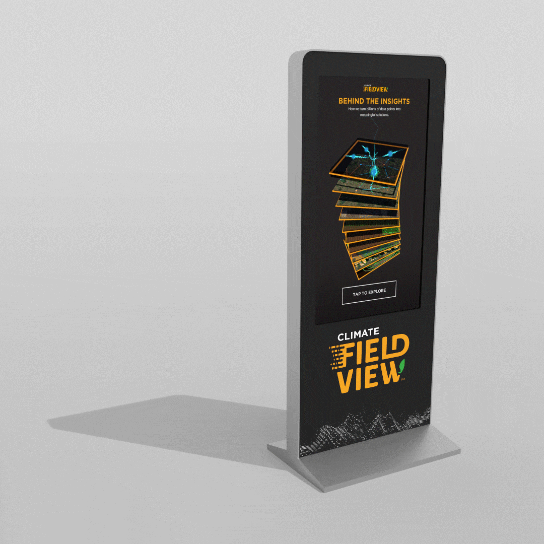 A gif of a kiosk cycling through 3D data fields