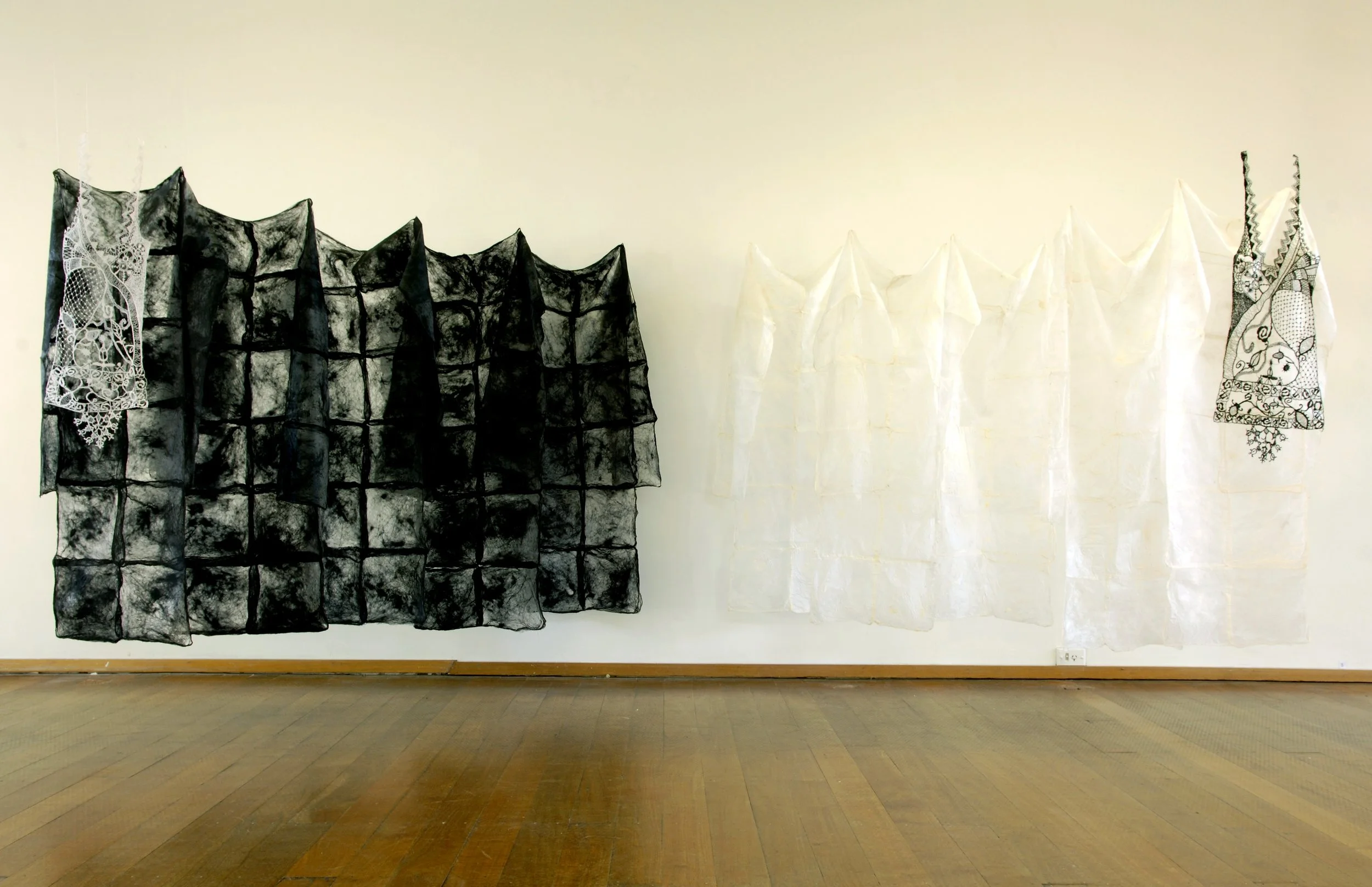 Imprints, 2000, fused silk fibre & machine embroidery. Photographer Victor France