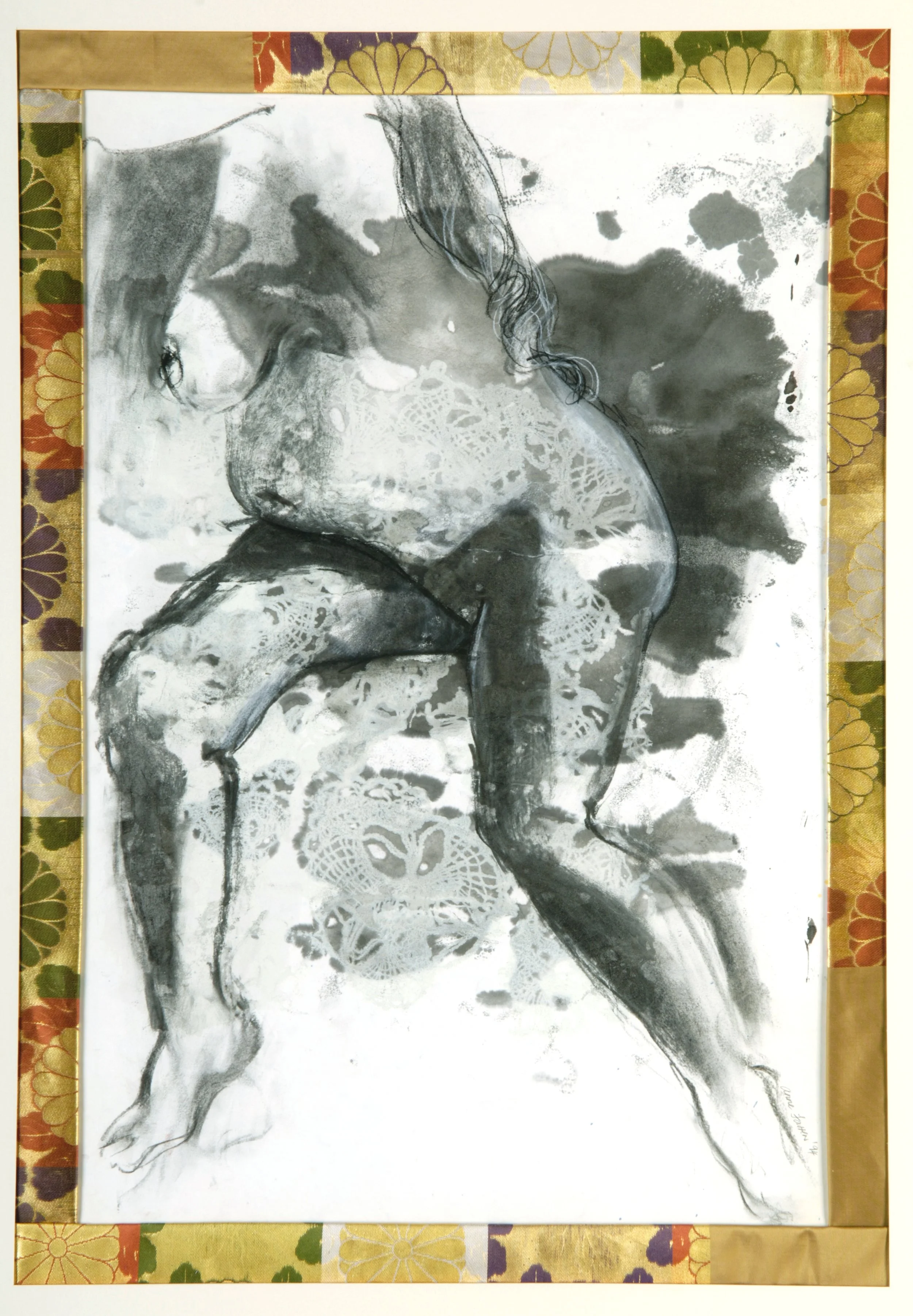 Lace Nude, 1994, Paper, print, charcoal, silk obi border. Photographer Victor France