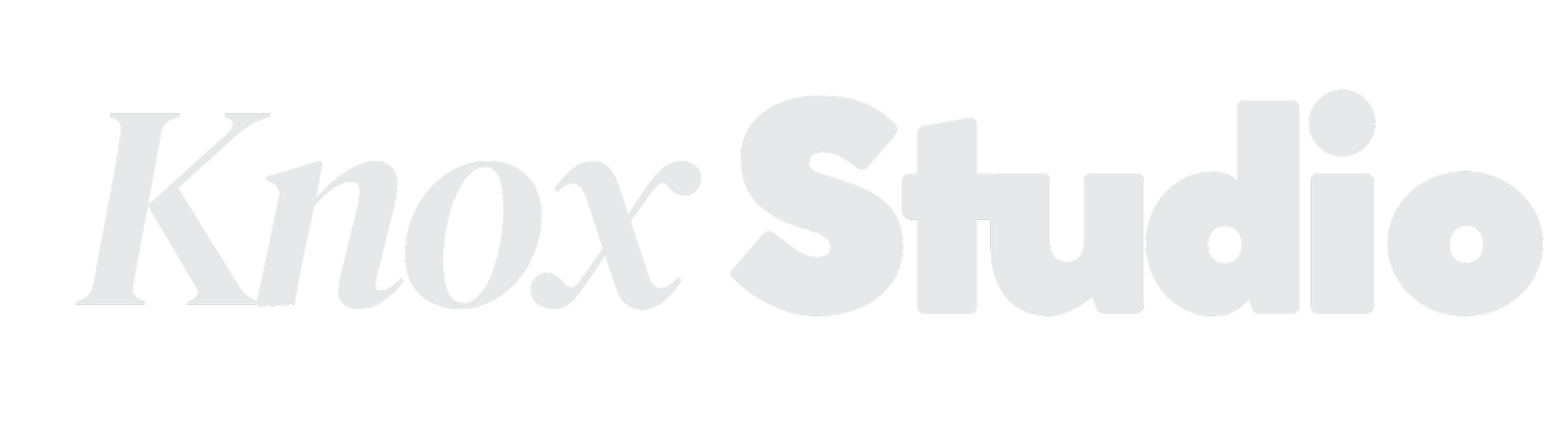 Logo with the words 'Knox Studio' in large, stylized gray font on a black background.