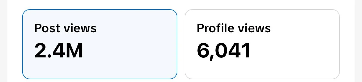 Statistics showing 2.4 million post views and 6,041 profile views.