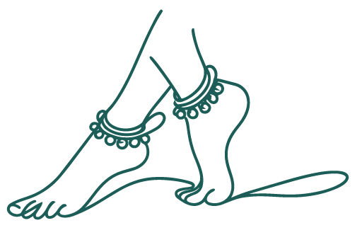 Line drawing of a person's feet showing one foot on tiptoe and the other slightly raised.