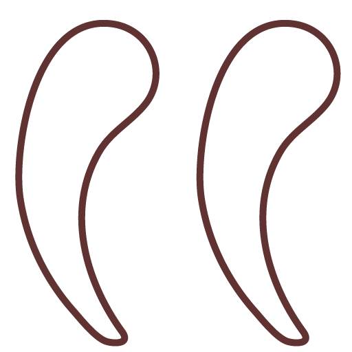 Two stylised quote marks with a dark outline.