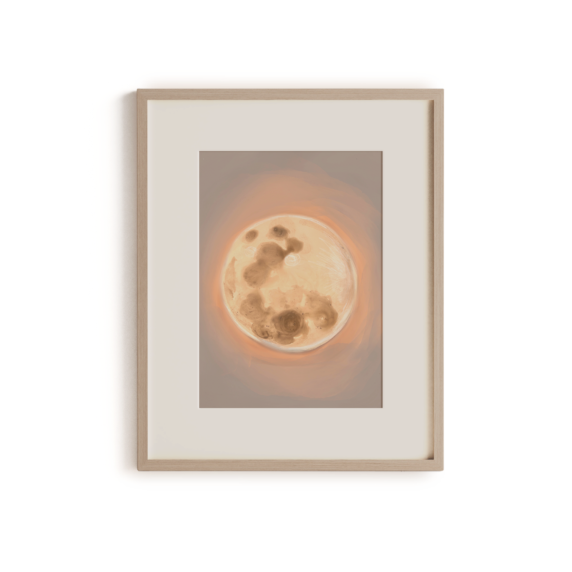 "The Moon" print featuring a glowing, softly painted full moon in neutral tones, archival celestial artwork by Nova Scotia artist Briana Corr Scott