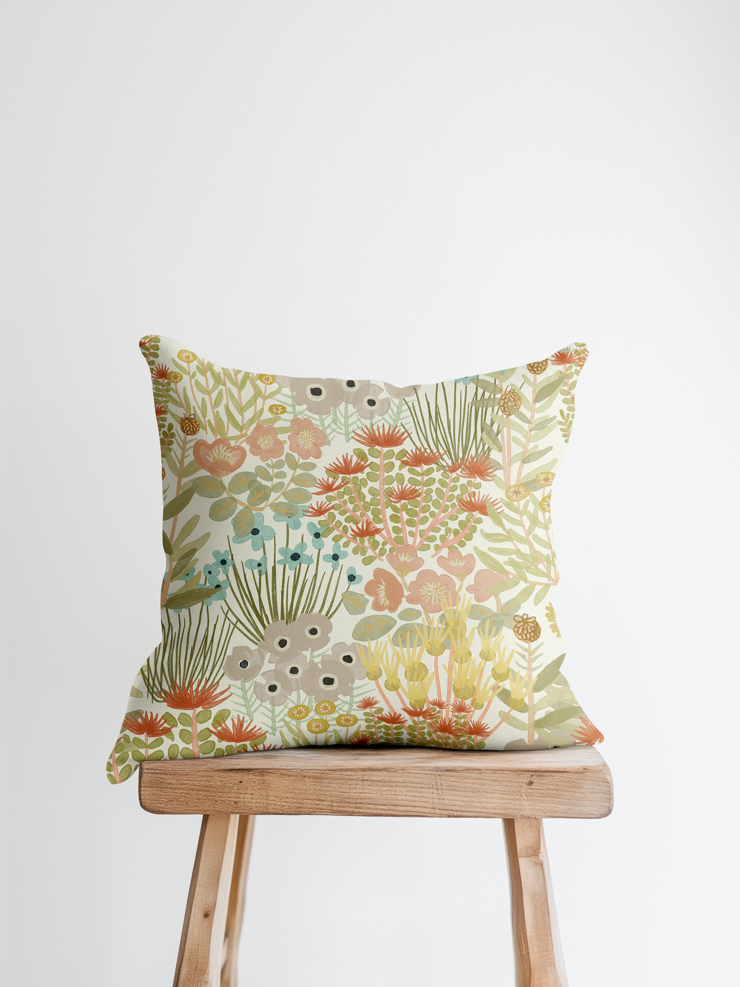 hand-painted pillow, velveteen cushion cover, Canadian artist design, 22 inch pillow, made in Canada decor, art-inspired home textile, Briana Corr Scott, coastal home accents, original art pillow