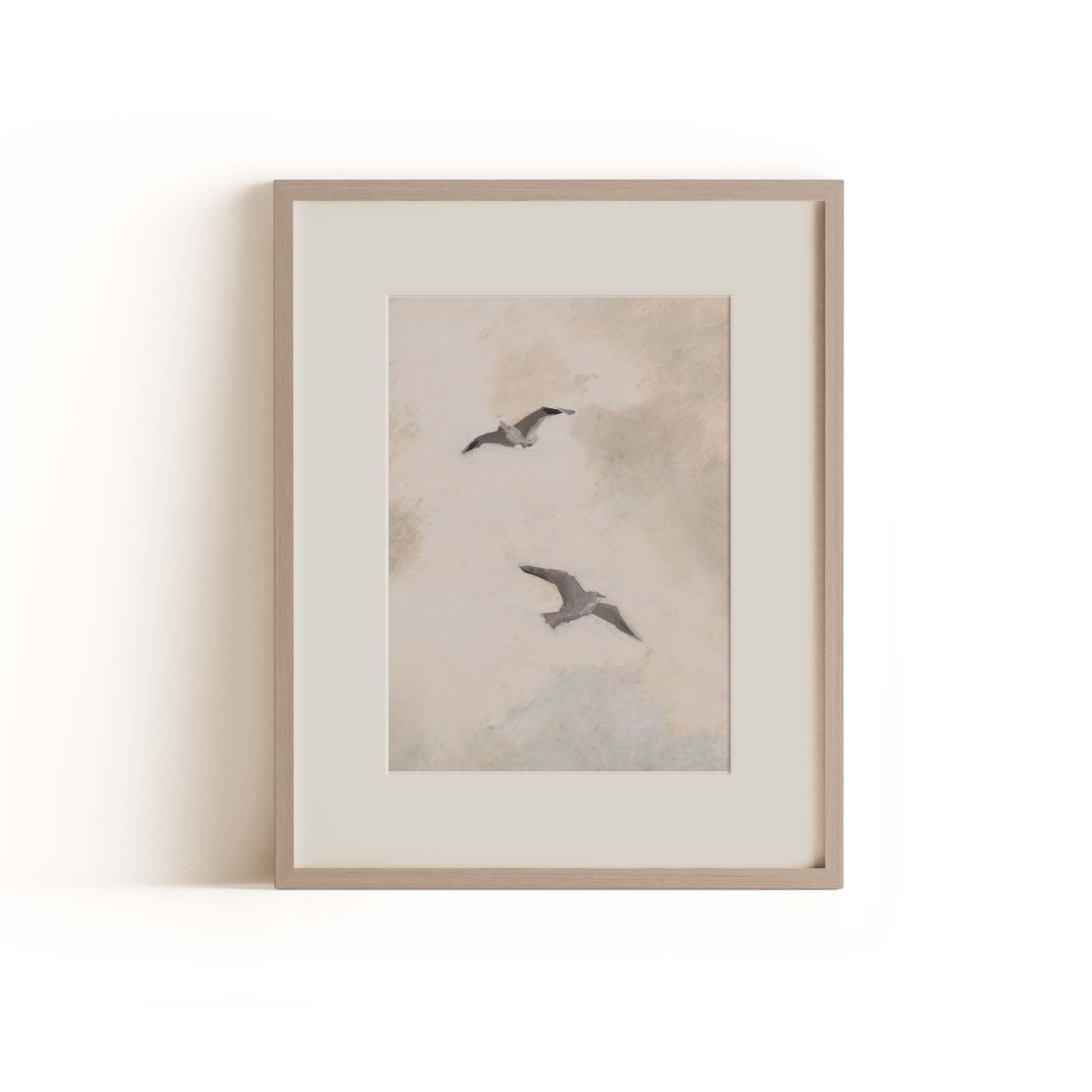 “Seagulls Print” showing coastal seagulls in flight, archival-quality bird art by Nova Scotia artist Briana Corr Scott