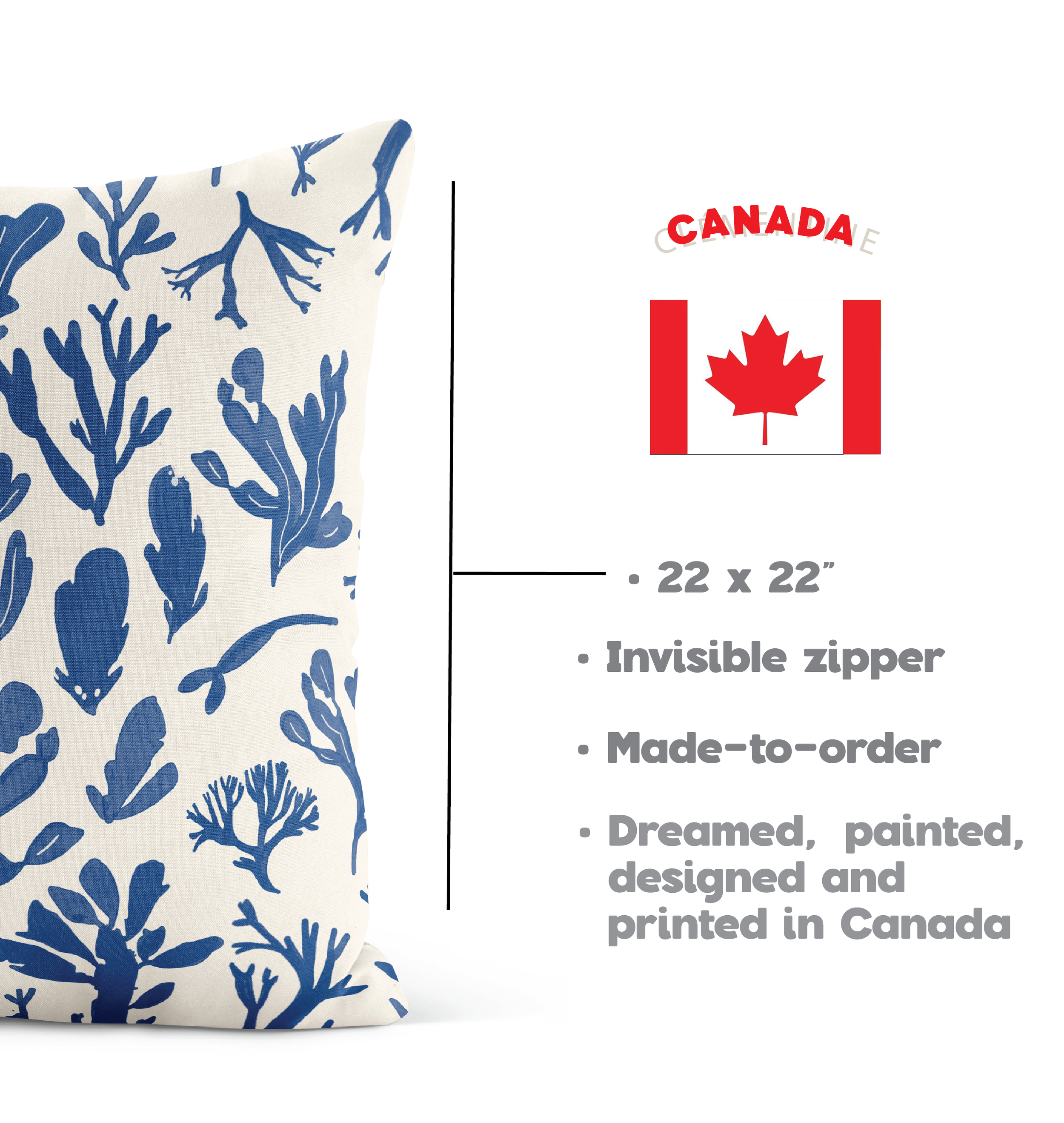 hand-painted pillow, velveteen cushion cover, Canadian artist design, 22 inch pillow, made in Canada decor, art-inspired home textile, Briana Corr Scott, coastal home accents, original art pillow