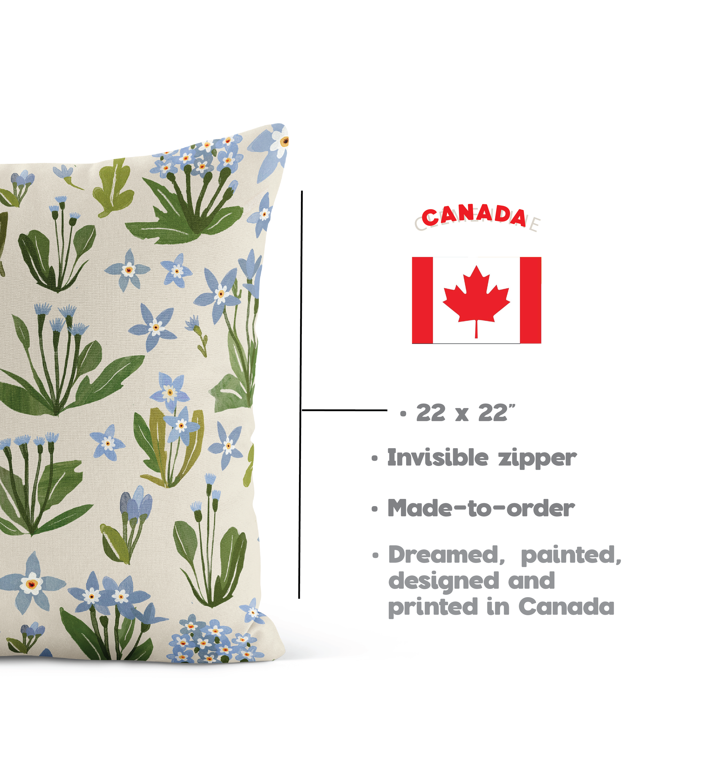 hand-painted pillow, velveteen cushion cover, Canadian artist design, 22 inch pillow, made in Canada decor, art-inspired home textile, Briana Corr Scott, coastal home accents, original art pillow