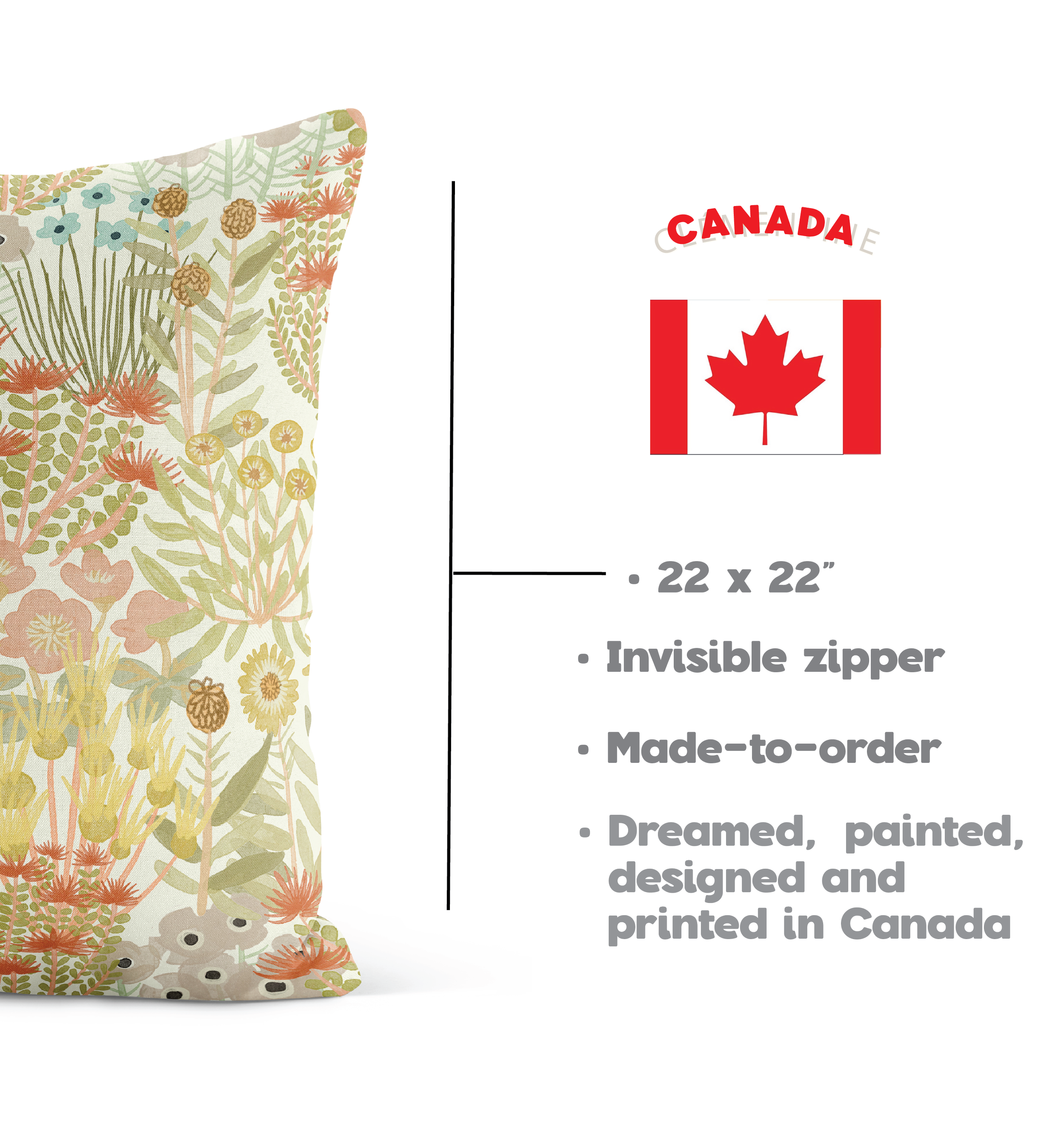 hand-painted pillow, velveteen cushion cover, Canadian artist design, 22 inch pillow, made in Canada decor, art-inspired home textile, Briana Corr Scott, coastal home accents, original art pillow