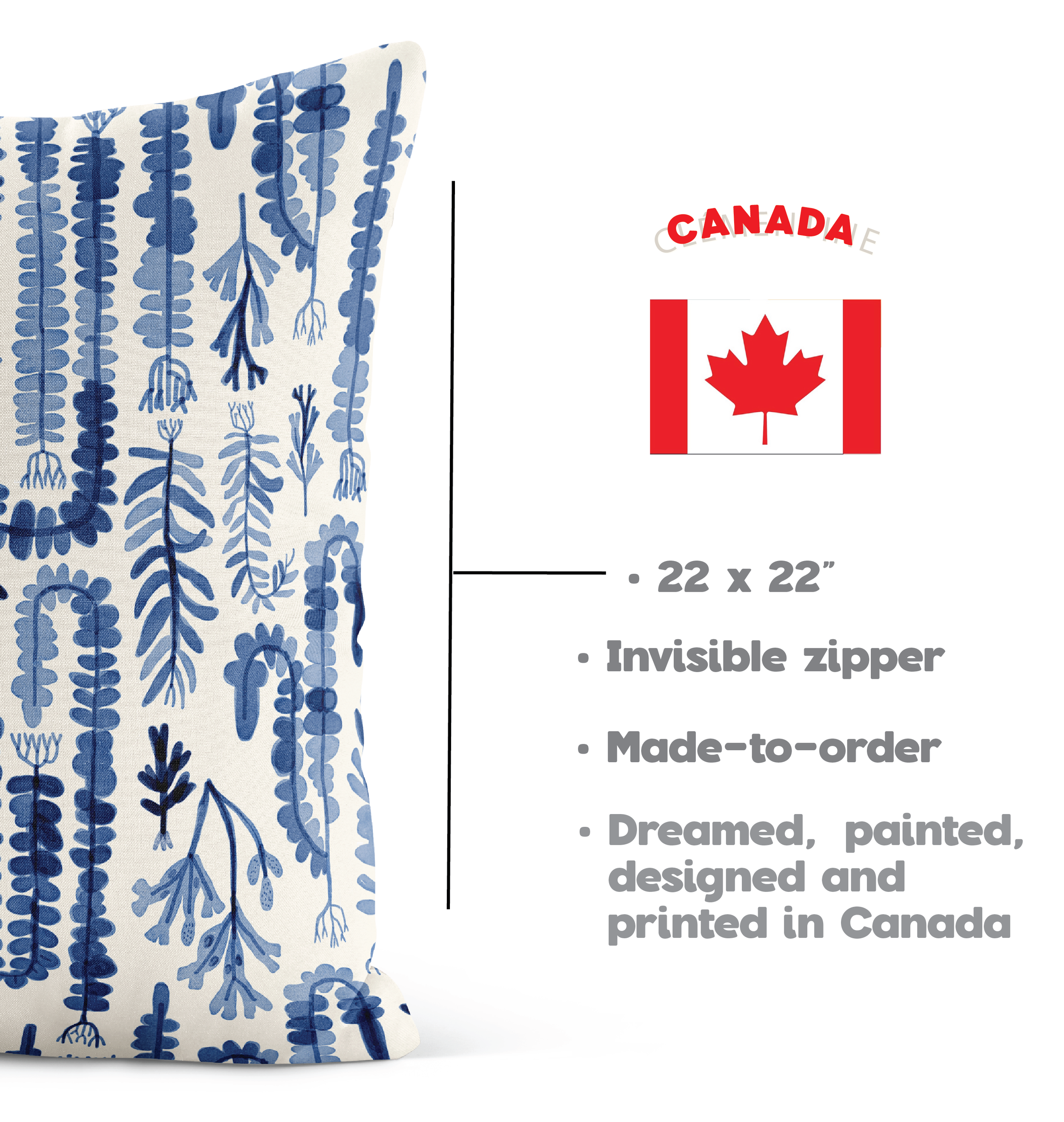 hand-painted pillow, velveteen cushion cover, Canadian artist design, 22 inch pillow, made in Canada decor, art-inspired home textile, Briana Corr Scott, coastal home accents, original art pillow