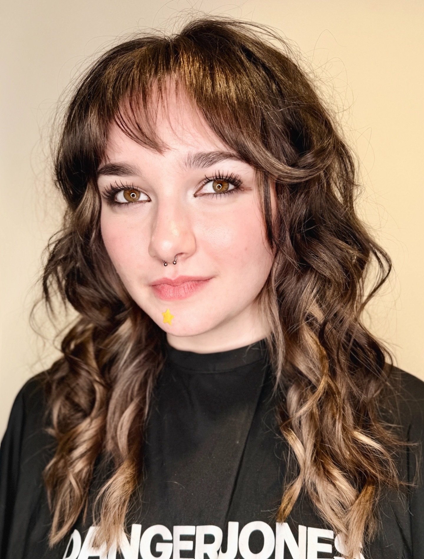 A complete overhaul of this gorgeous girlies hair. 
First hair colour ever, keeping her natural on top for a nice grow up with a gorgeous blonde panel underneath. Bleached and toned using danger jones. 
A new fringe and sh4ggy textured haircut to com