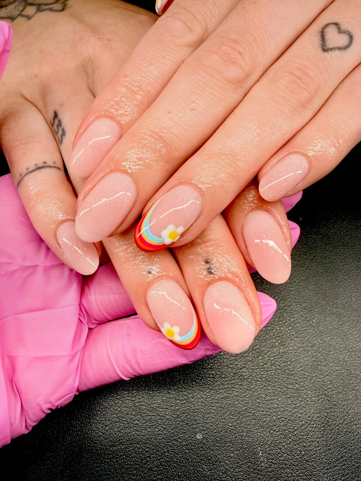 When your baby niece picks your nail art 🌈☁️ could these actually be any cuter though&hellip;?!
Sparkly biab base with cutesie rainbow accent nails!

Using all things @nailorder 

#biabnails #rainbownailart #jointhenailorder #heywoodnailtech #manche