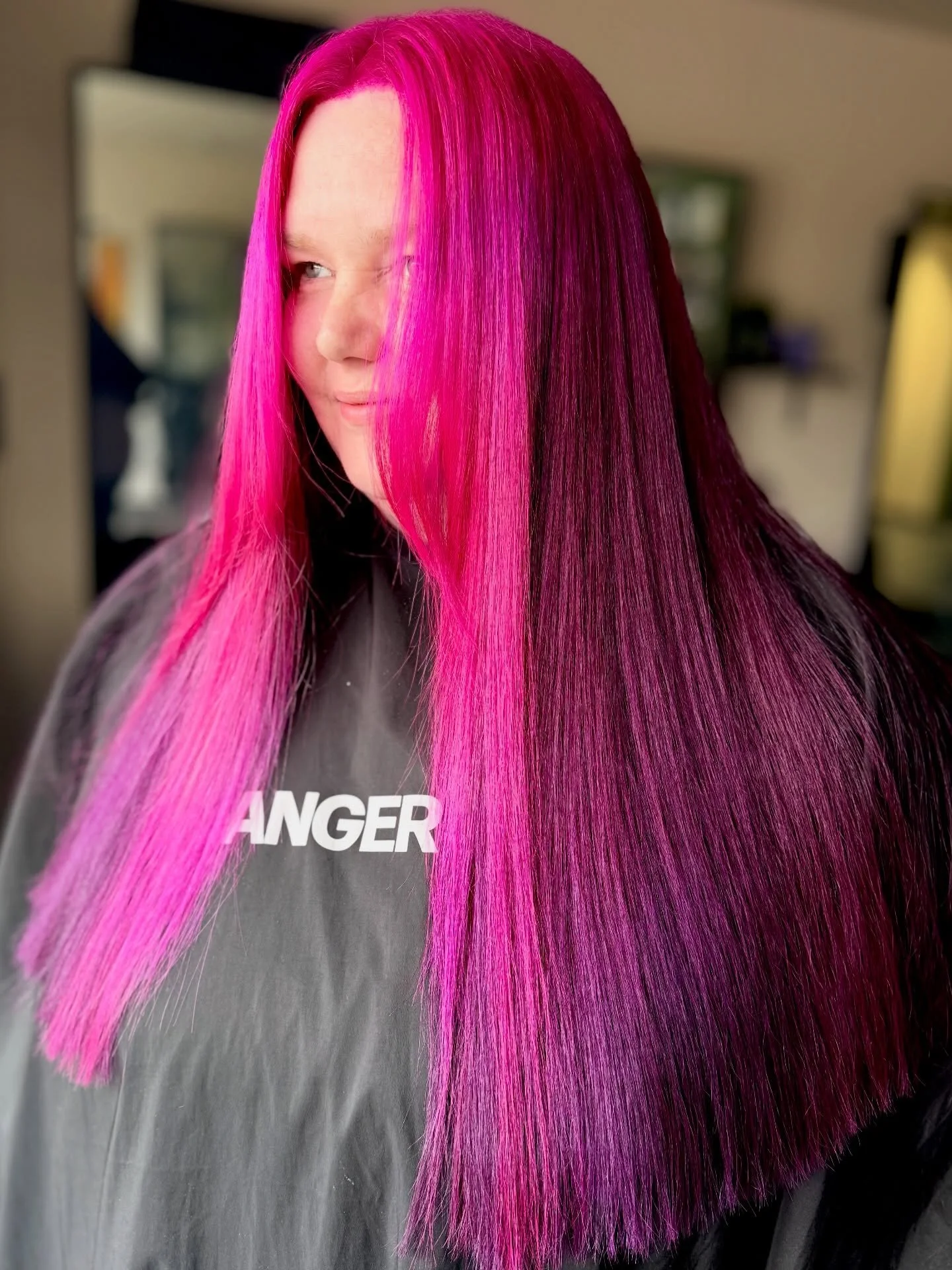 Kats purple is still working its way down, slowly being replaced by pink. We added some pink panels at the front to spice things up a little, oh and then some bangs cos why not!
I adore this colour combo, it&rsquo;s so good!

#pinkandpurplehair #brig