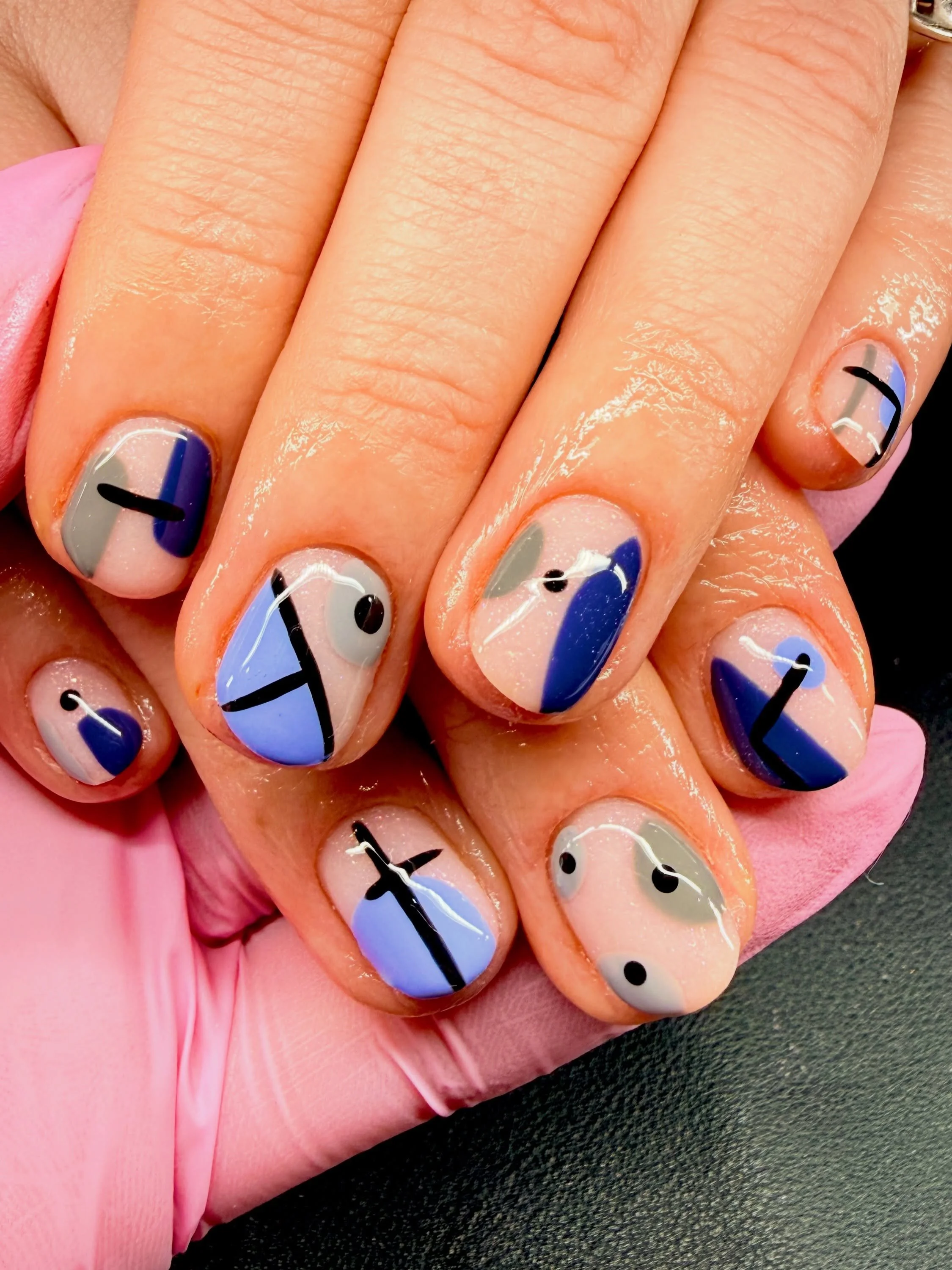 Abstract cuties for Emma. 
When she comes with an idea for her nail art but you ignore her anyway&hellip; sorry not sorry for that! 
These turned out so gorgeous 😍

Using all things @nailorder

#nailart #abstractnailart #manchesternailtech #biabnail