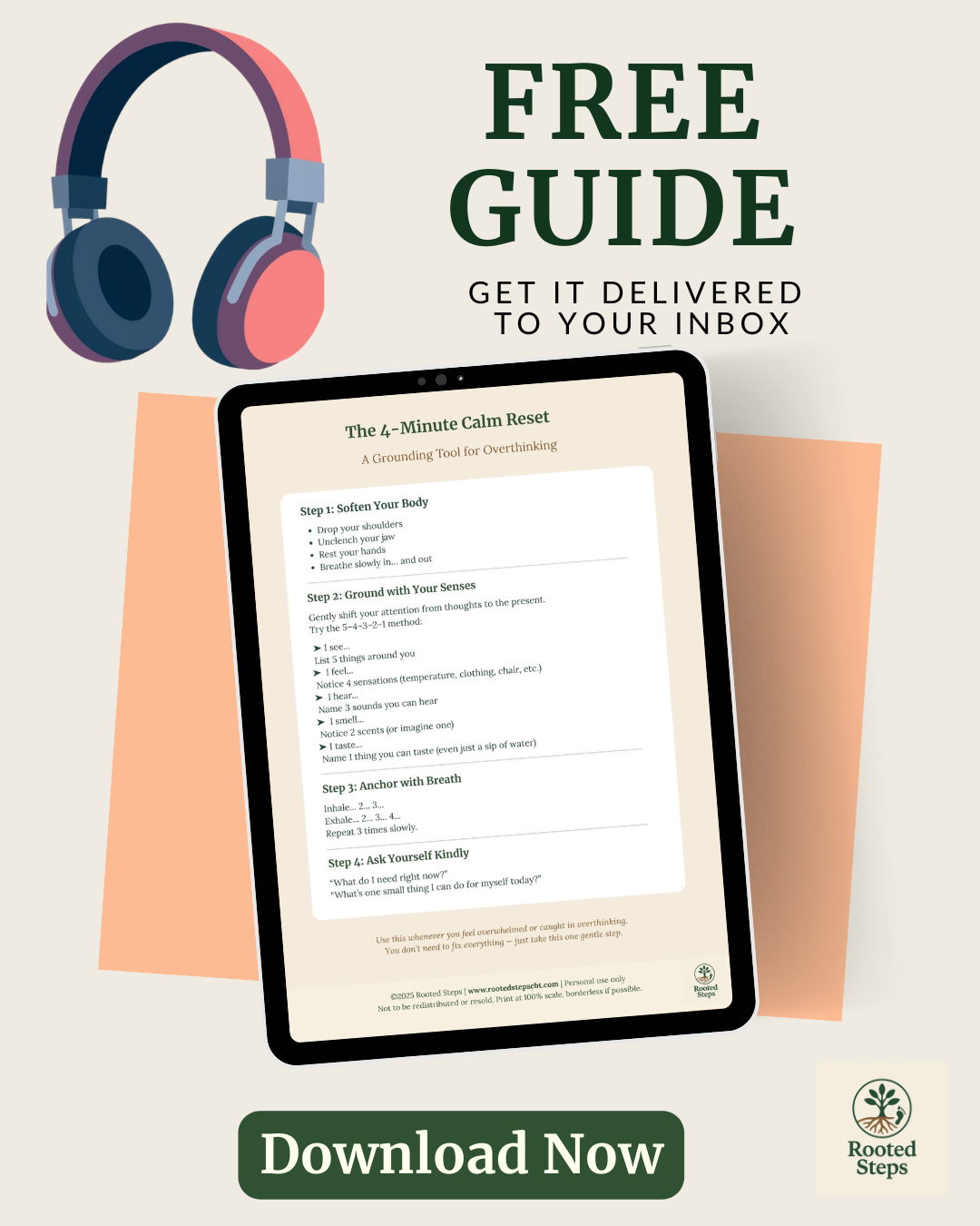 Free 4-minute grounding audio and PDF worksheet for anxiety relief