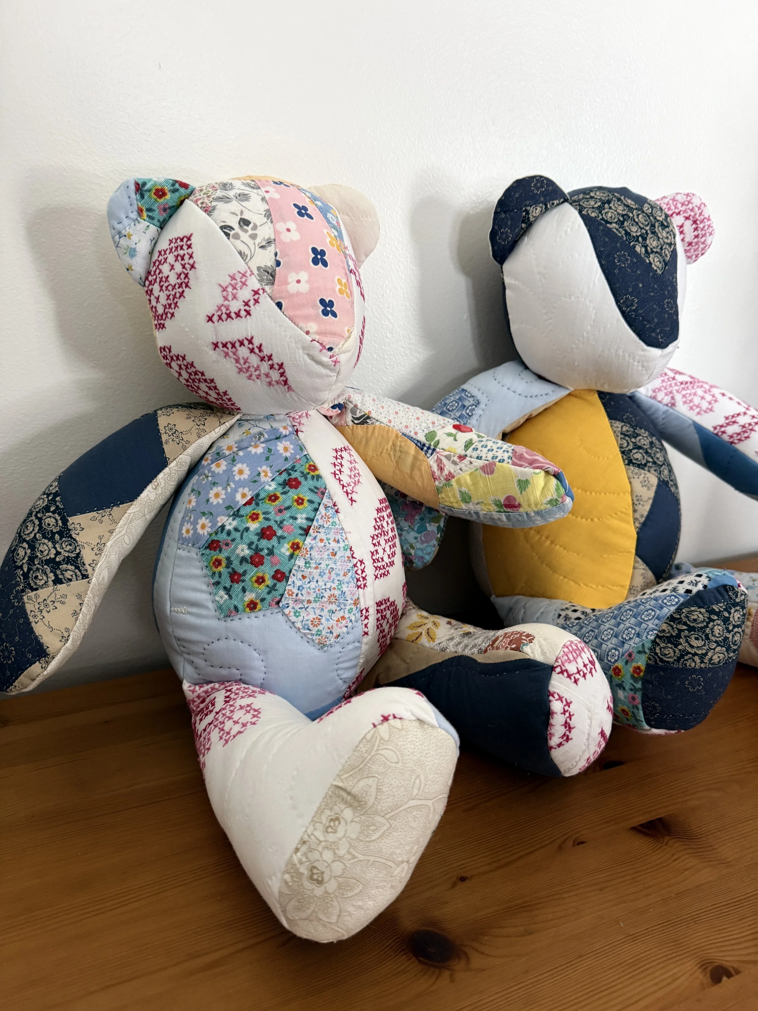 Heirloom Quilt upcylced into patchwork memory teddy bear