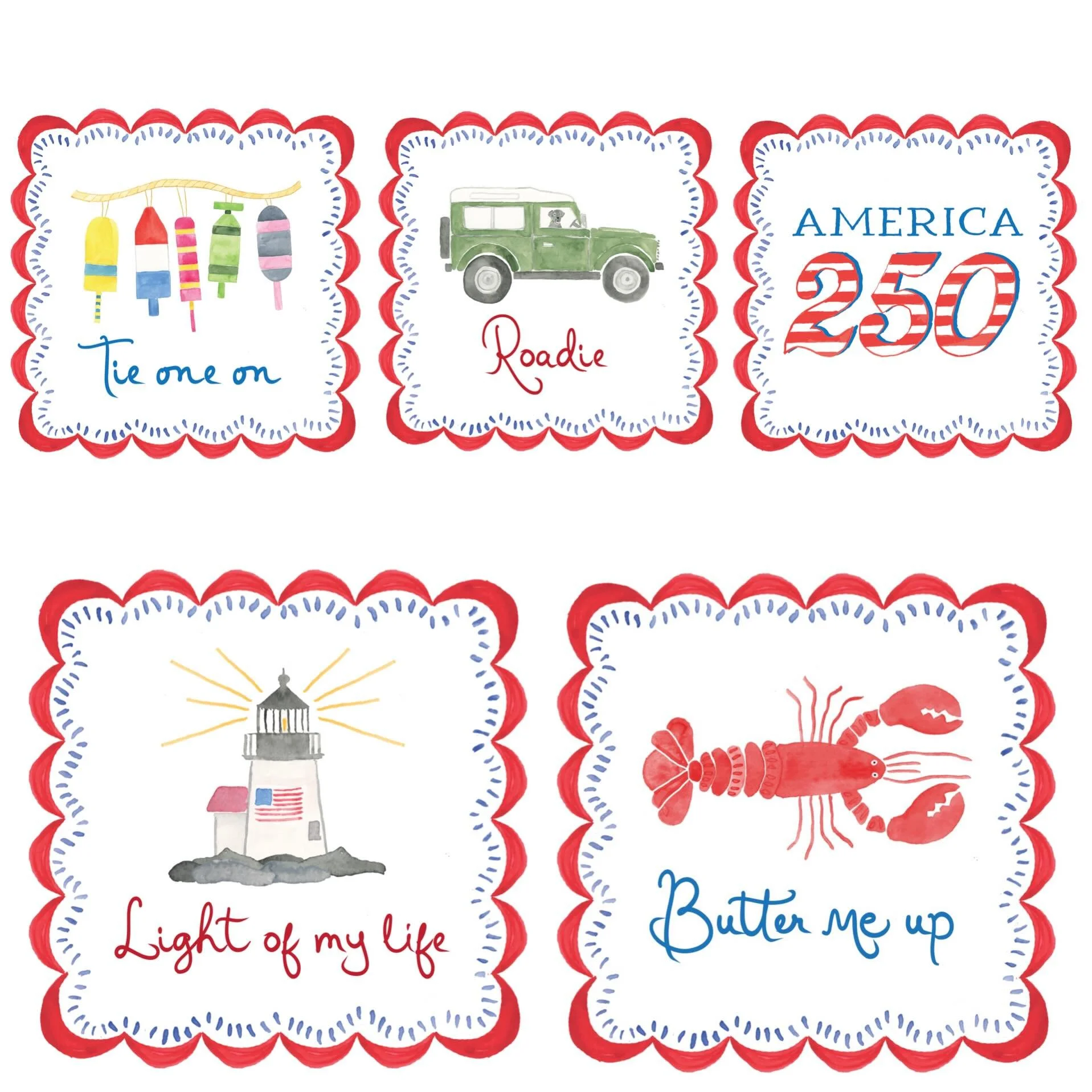 Over the moon to launch the All American Girl Pack! 🇺🇸
Featuring artwork by the very best @dizzydaisypaper 💗
Very patriotic, a little cheeky, and made for summer memories. From lobster boils and road trips to lighthouse escapes, each design celebr