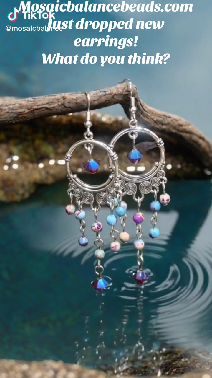 Silver Galaxy Blue Chandelier Earrings