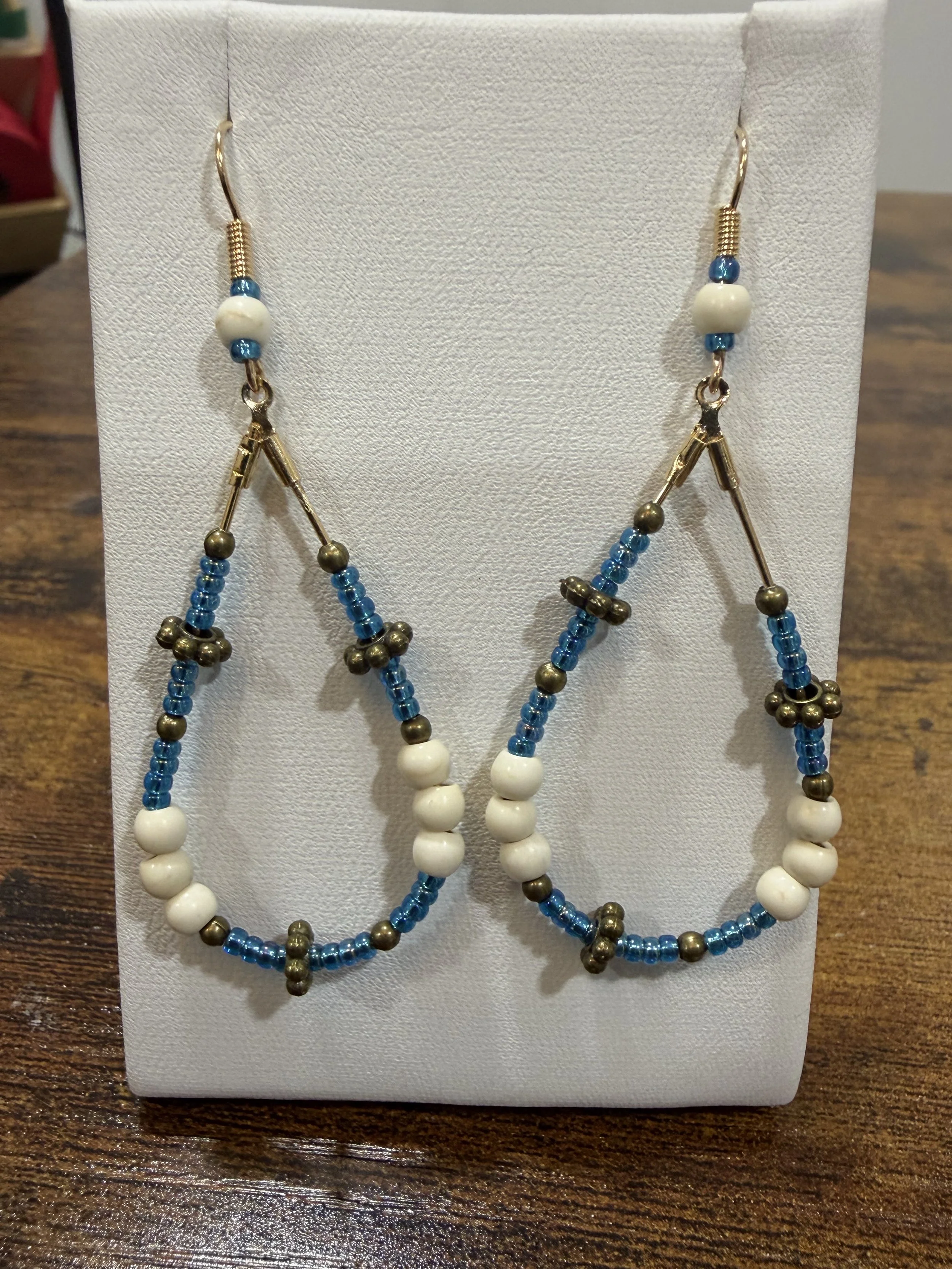 Morse Code Beaded Gold Teardrop Earrings