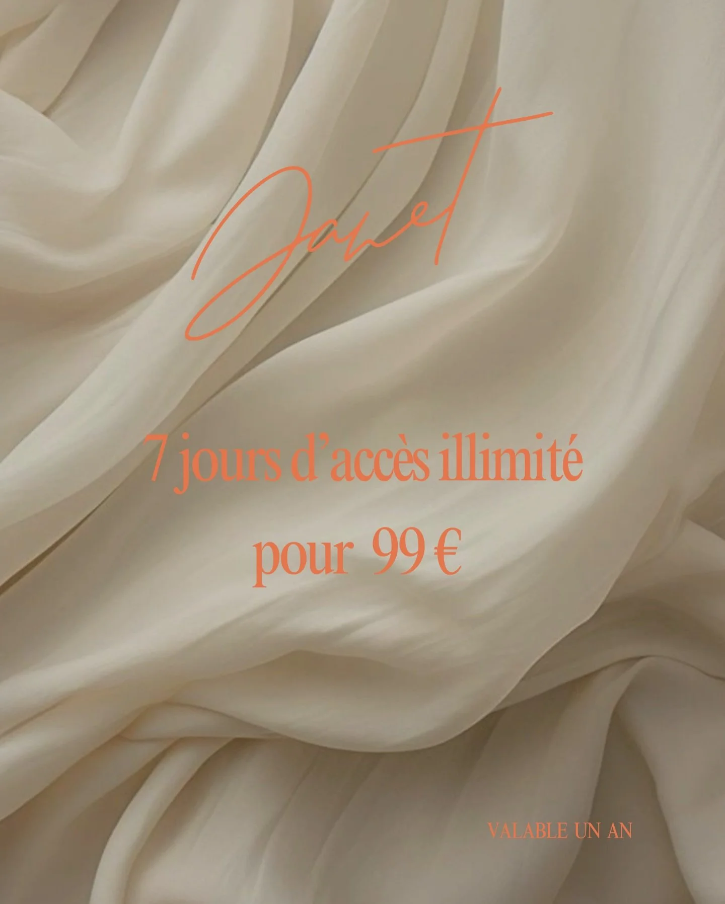 ✨ D&eacute;couvrez l&rsquo;exp&eacute;rience Janet ✨
7 jours d&rsquo;acc&egrave;s illimit&eacute; pour 99 &euro; &ndash; valable 1 an.
Une parenth&egrave;se bien-&ecirc;tre, Pilates &amp; &eacute;nergie rien que pour vous.

#JanetStudio #PilatesParis