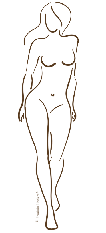 En enkel linjeillustration av en kvinnlig kropp i en stående pose.