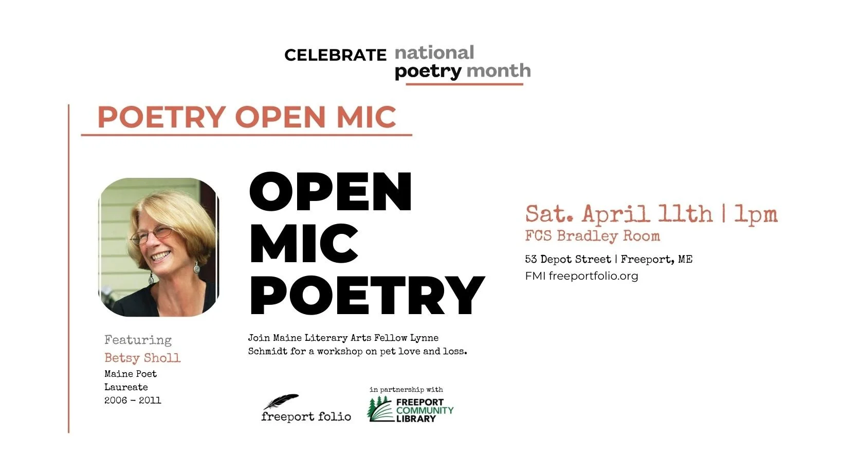 Freeport Folio Open Mic Poetry with Featured Poet Betsy Sholl