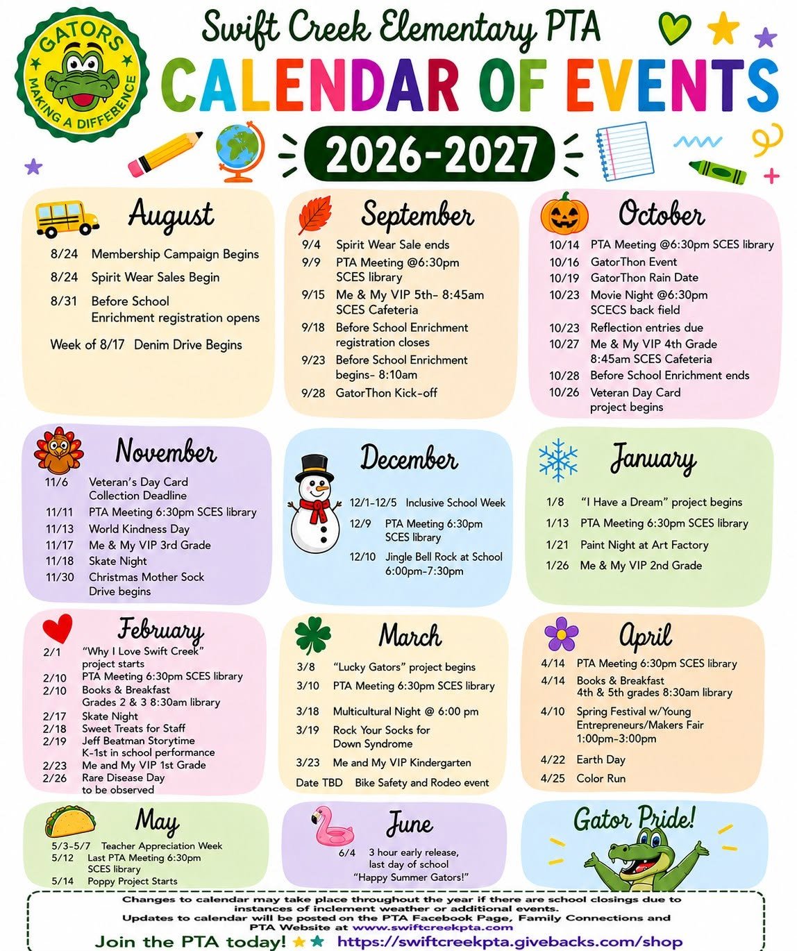 SCES PTA Calendar of Events