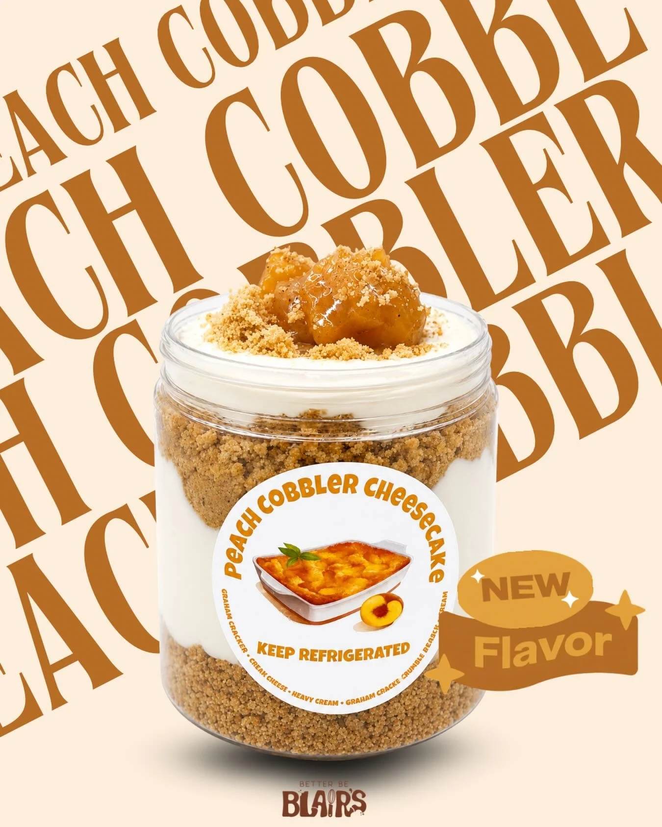 🍑✨ NEW FLAVOR ALERT ✨🍑
Meet the Peach Cobbler Cheesecake Jar 🤍
Layers of homemade peach cobbler, cheesecake, and buttery cinnamon graham cracker crust in every bite 😮&zwj;💨🔥

This one tastes just like peach cobbler fresh out the oven&hellip; bu